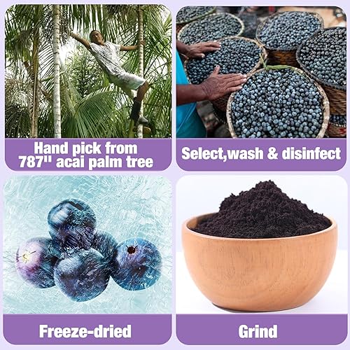 Miniatura 3 de Nestor Polvo de acai silvestre 100% orgánico sin azúcar, bayas de acai liofilizadas de Brasil, rico en antioxidantes, superalimento a base de