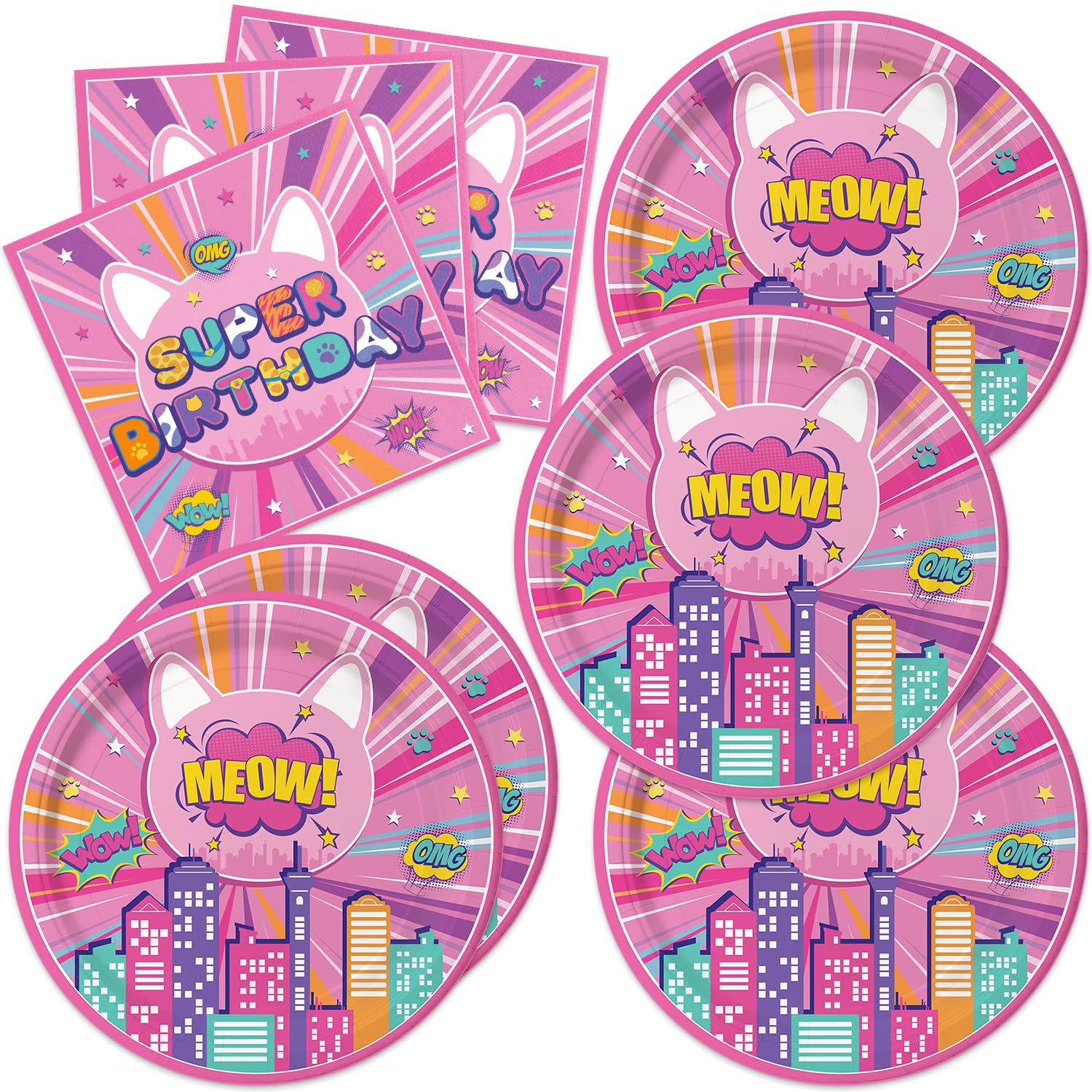 Photo 1 of ***MISSING PARTS***
40pcs Super Kittes Party Supplies,Include 20 Dessert Plate,20 Napkin Used for Super cat Birthday Party Decoration