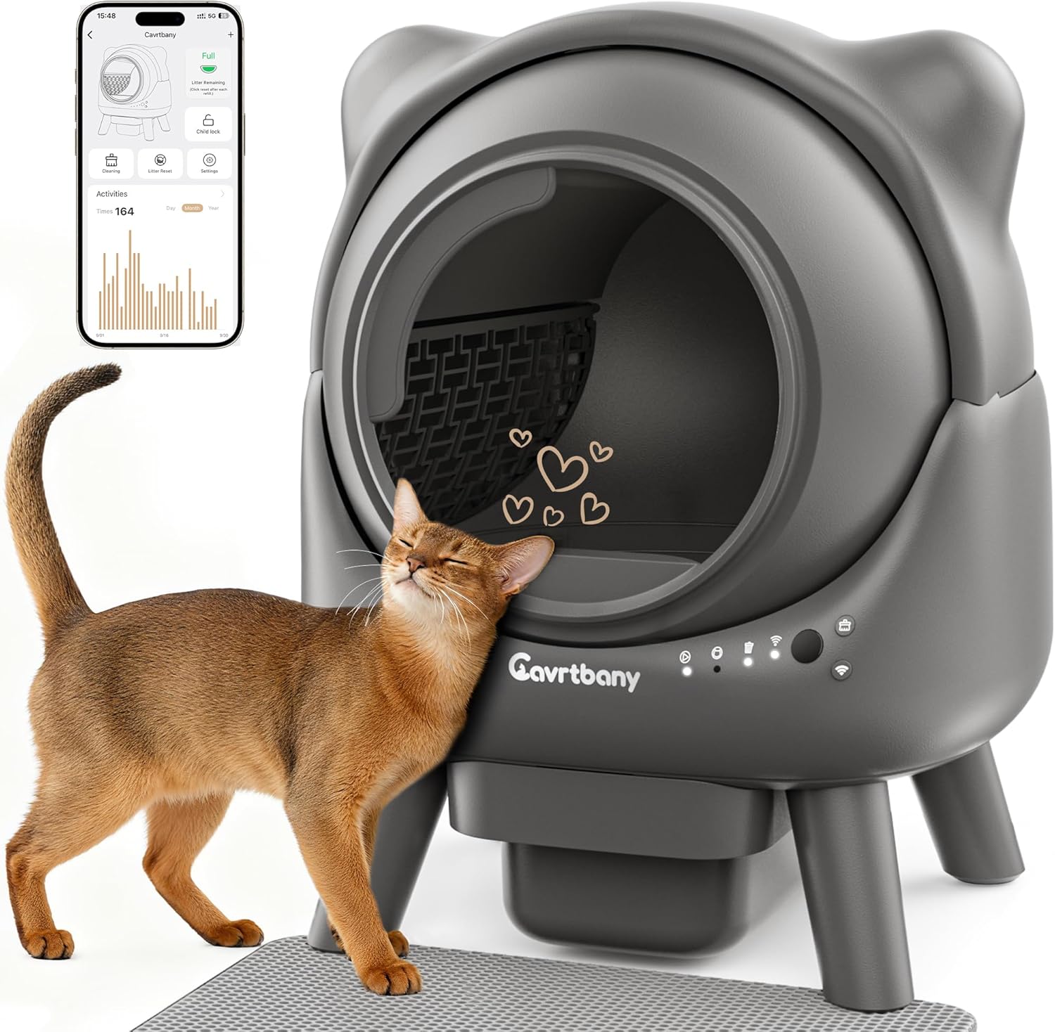 Automatic Litter Box, Self Cleaning Litter Box, Cat Robot for Multiple Cats, with Smart APP Control and Health Monitoring, Safety Sensors, with Trash Bags, Grey