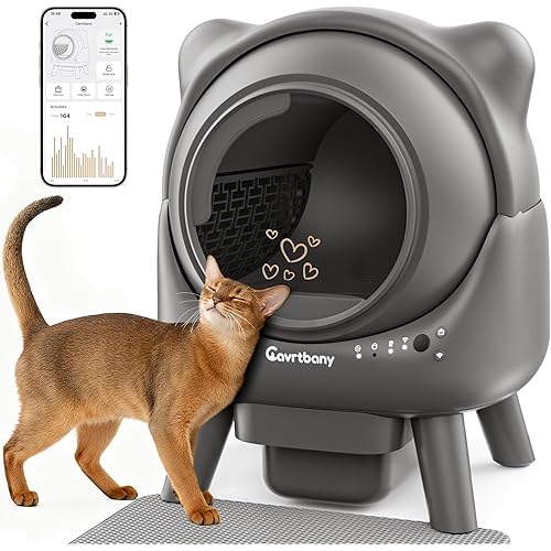 Automatic Litter Box, Self Cleaning Litter Box, Cat Robot for Multiple Cats, with Smart APP Control and Health Monitoring, Safety Sensors, with Trash Bags, Grey