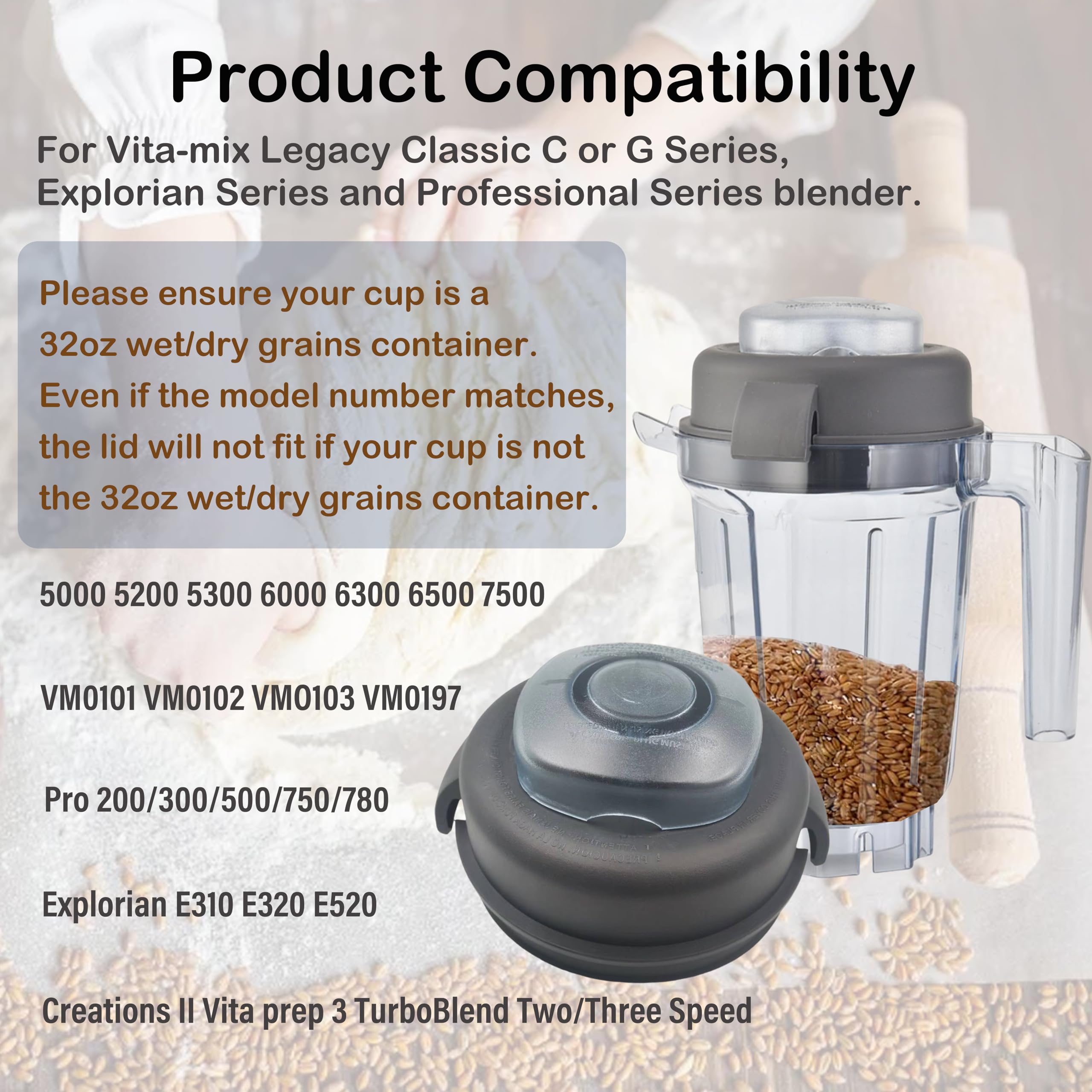 Blender Replacement Lid Compatible with vitamix 32oz Wet&Dry Blender Pitcher,2-Part Lid and Plug Compatible with vitamix 32-Ounce Wet Dry Container,Pitcher Cover Fit for Blender Replacement Parts