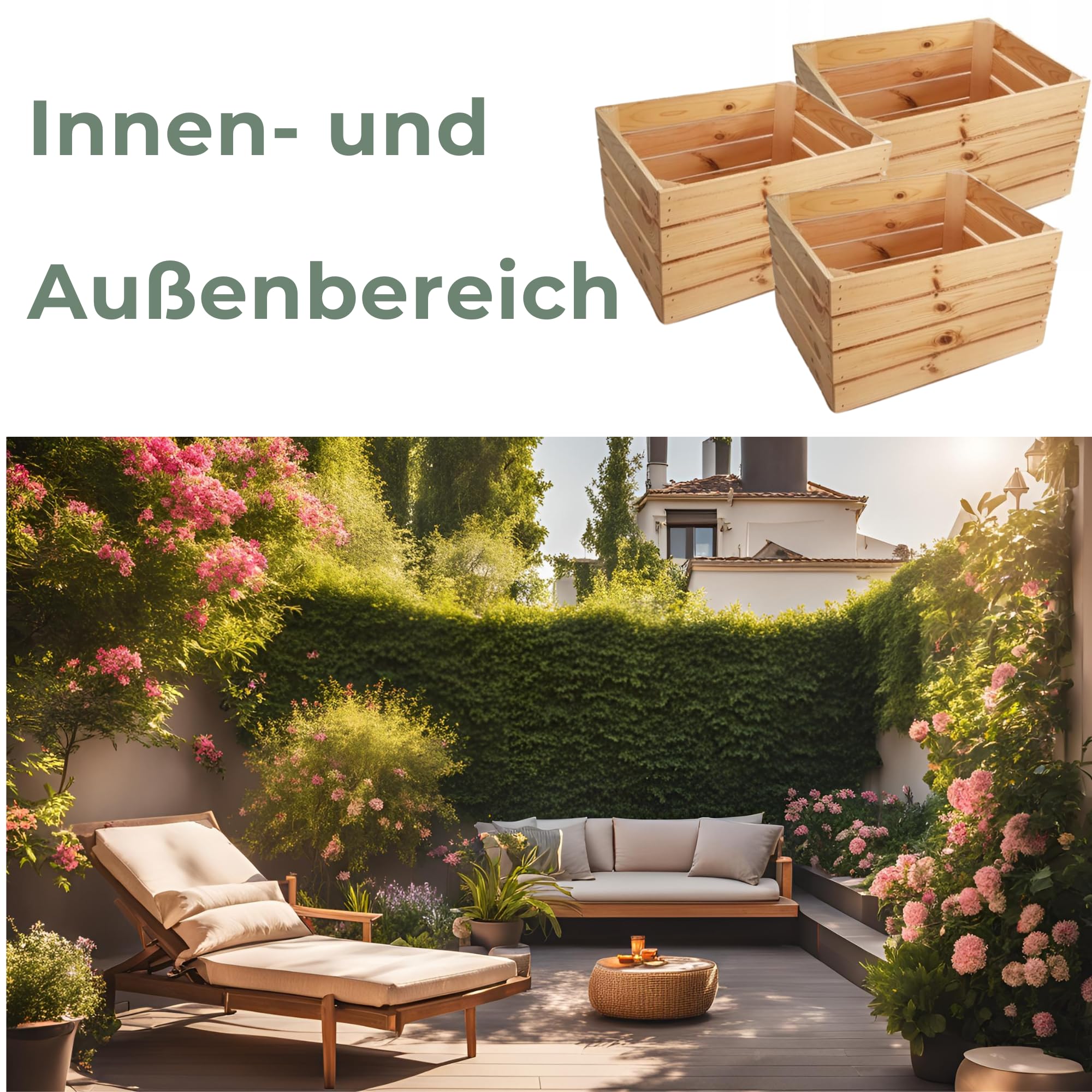 3 Stück Holzkisten B:50xH:30xT:40 Geschenkkorb Leer Kiste Groß Deko Weinkiste Holz Obstkiste Nature Box