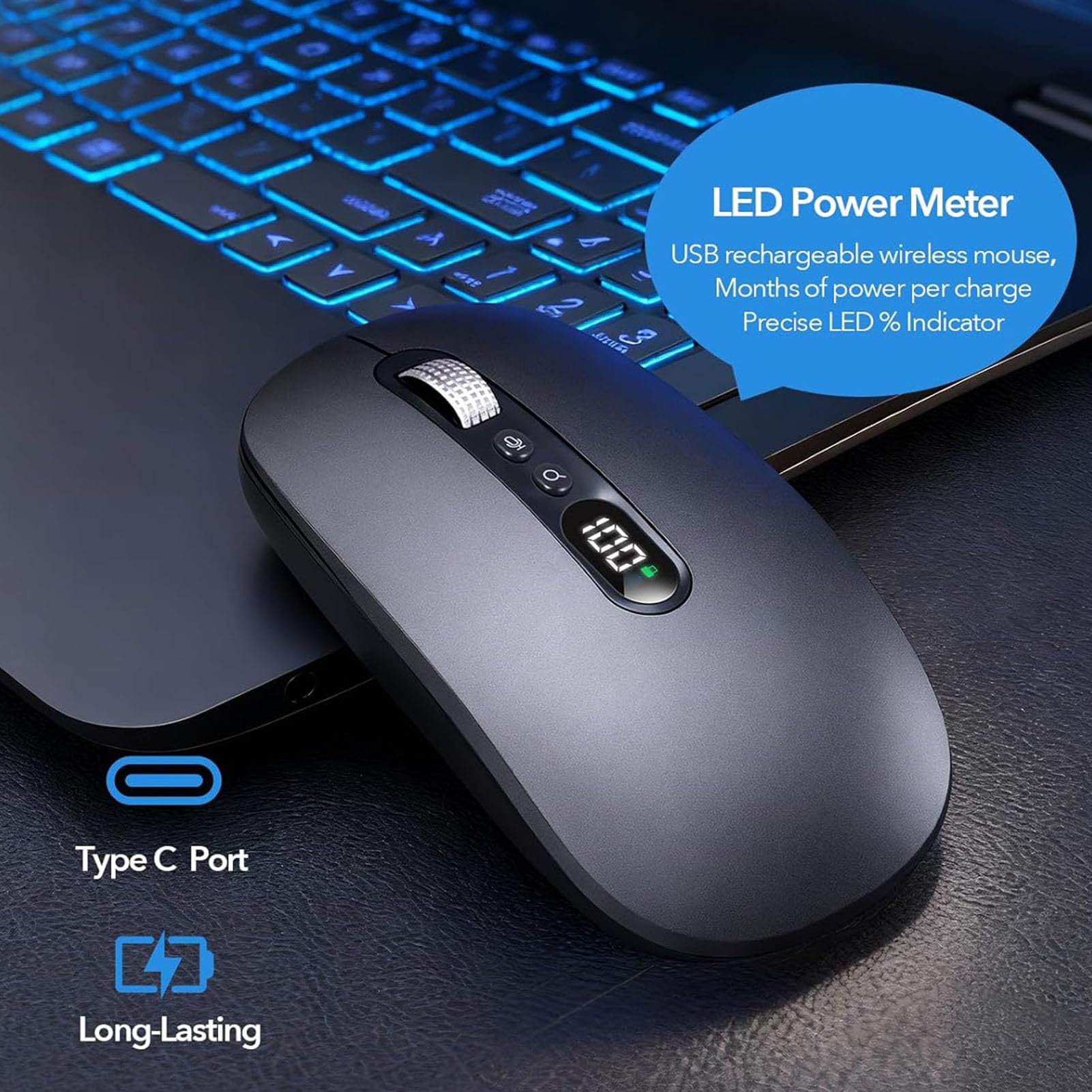 Sxhlseller AI Voice Mouse, 120 Sprachen Echtzeitübersetzer mit Spracheingabe 400 Wörter Pro Minute für Laptop Desktop Tablet, Kabelgebundenes Bluetooth 2,4 G (Black)
