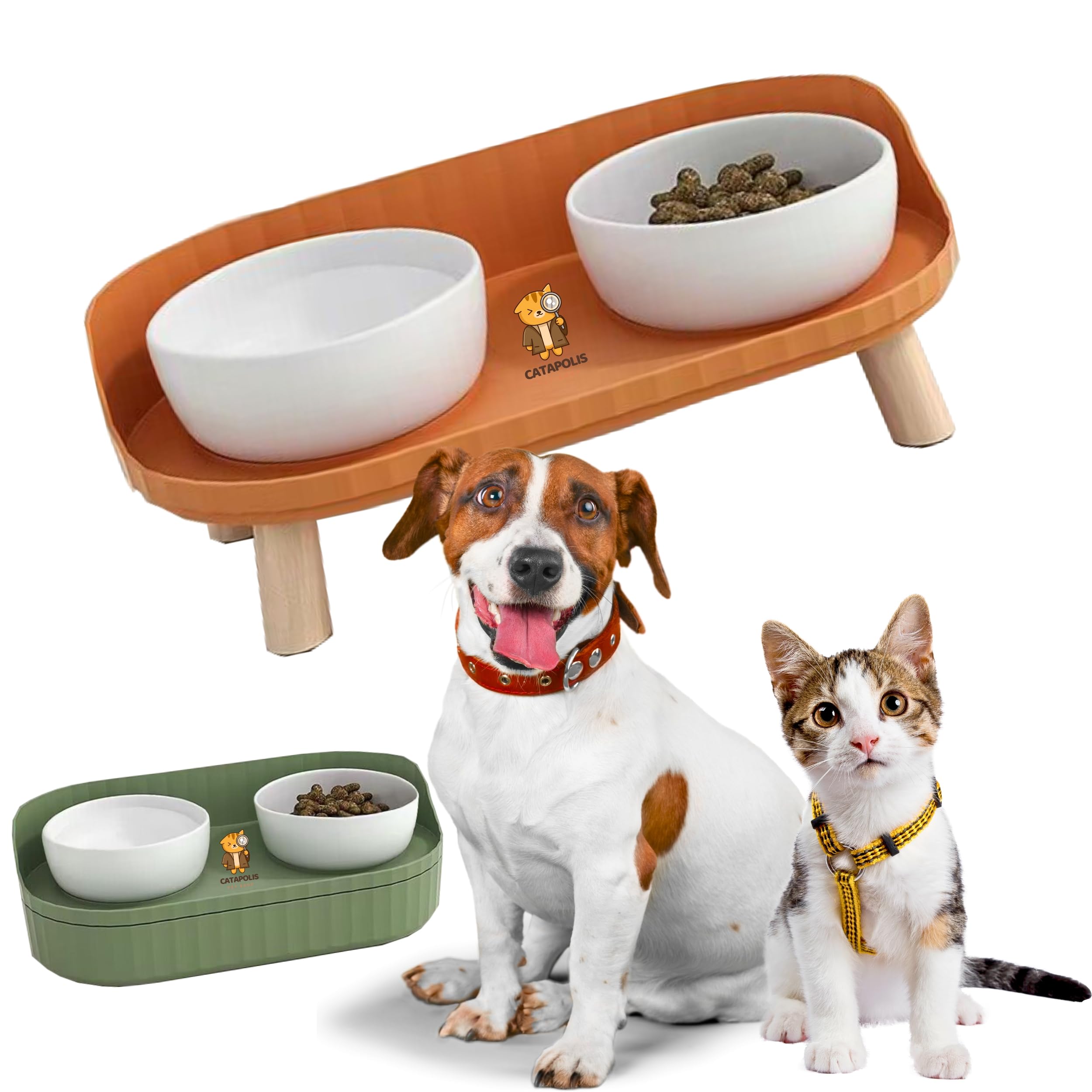 Comedero Gato | Comedero Perro | Comedero Mascotas | Blanco Ceramica | Doble Cuenco | Cuenco Ceramica | Tazón Mascotas | Tazón Perro | Tazón Gato | Cachorro |Pequeño | Mediano | Grande (Naranja)