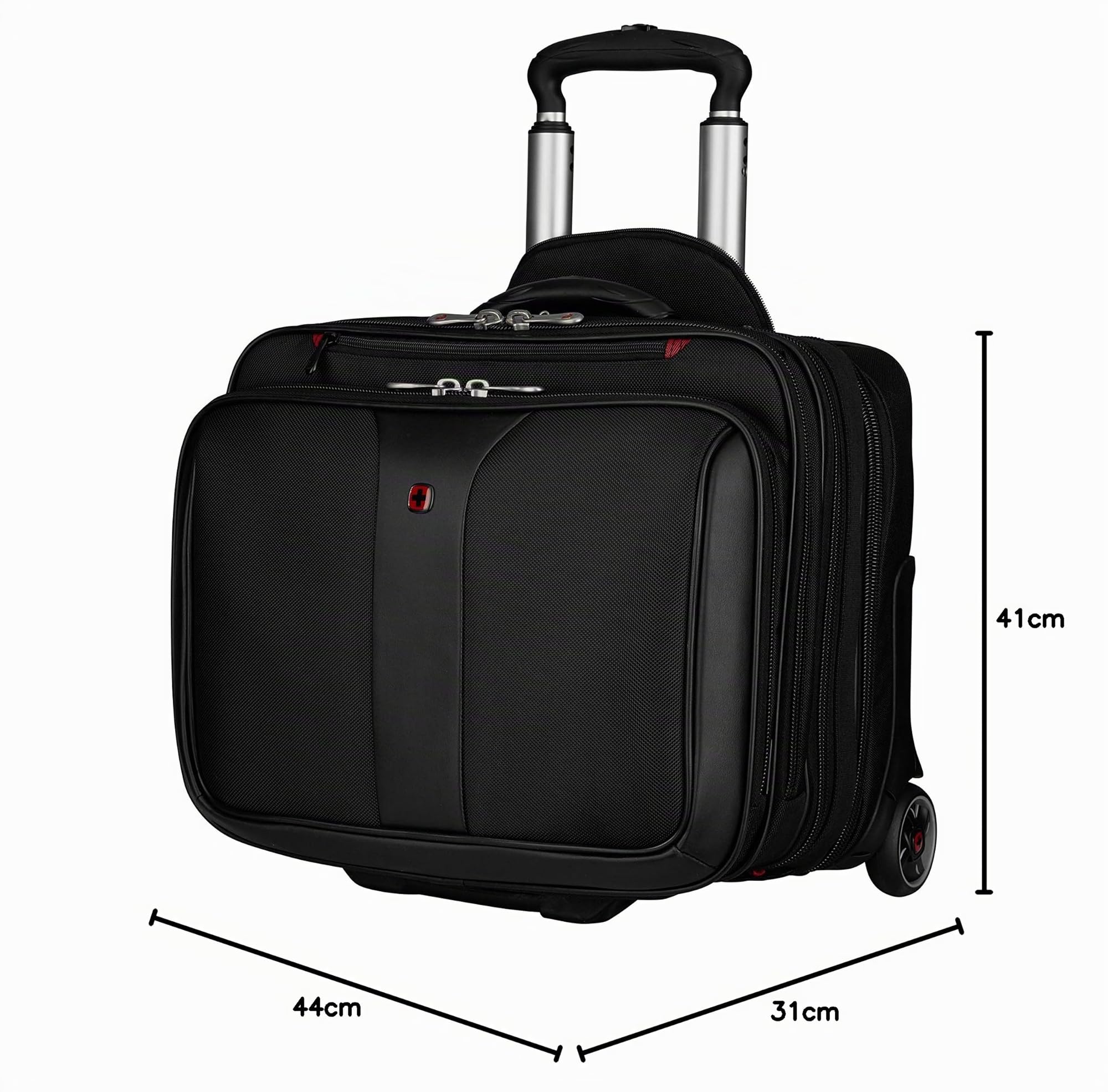 WENGER Patriot Aktenkoffer, 2 in 1-Laptop-Tasche zum Rollen, Notebook bis 17 Zoll, 32 l, Damen Herren, Büro Business Uni Schule, Schwarz, 600662