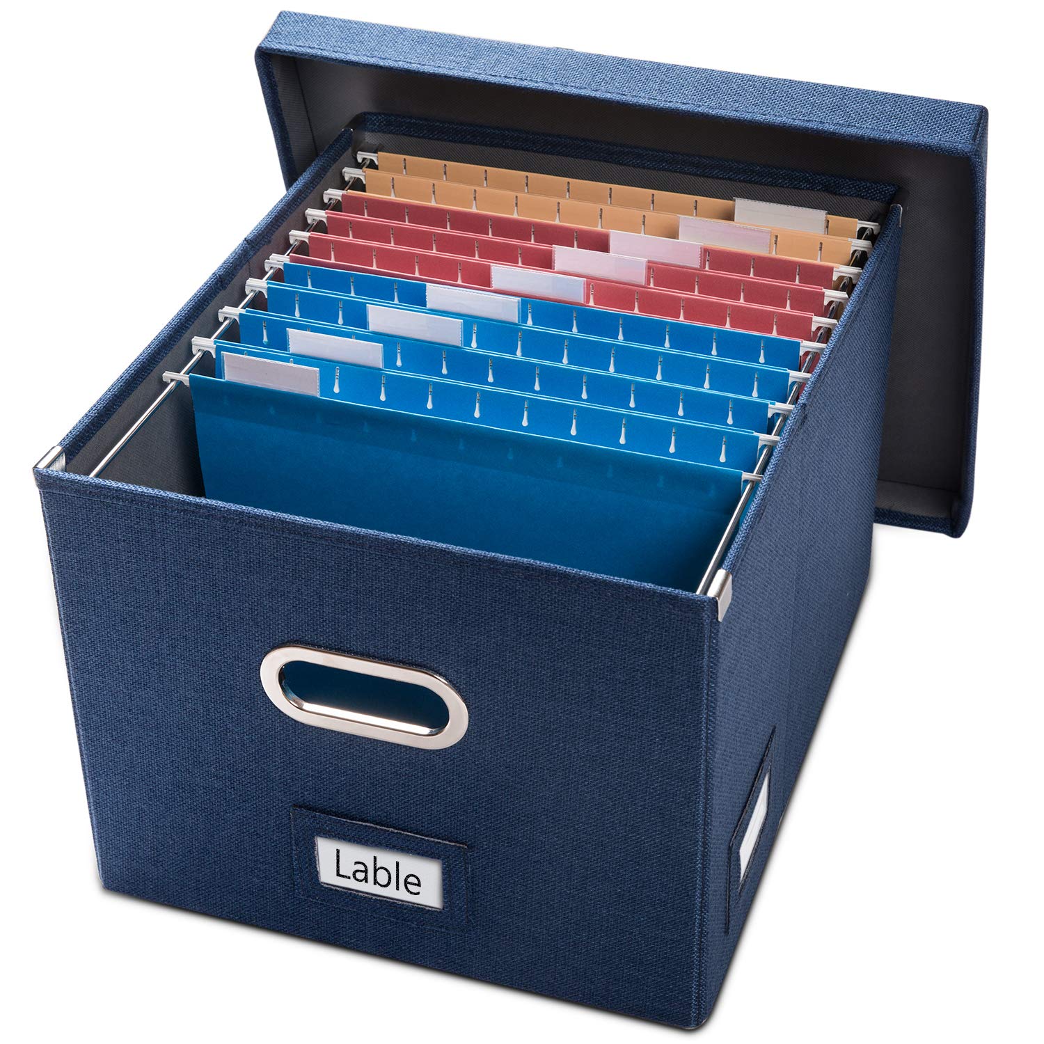 Photo 1 of PRANDOM File Organizer Box - Set of 1 Collapsible Decorative Linen Filing Storage Hanging File Folders with Lids Office Cabinet Letter/Legal Size Navy Blue (17x14x11.2 inch) Navy (1-Pack) without folders