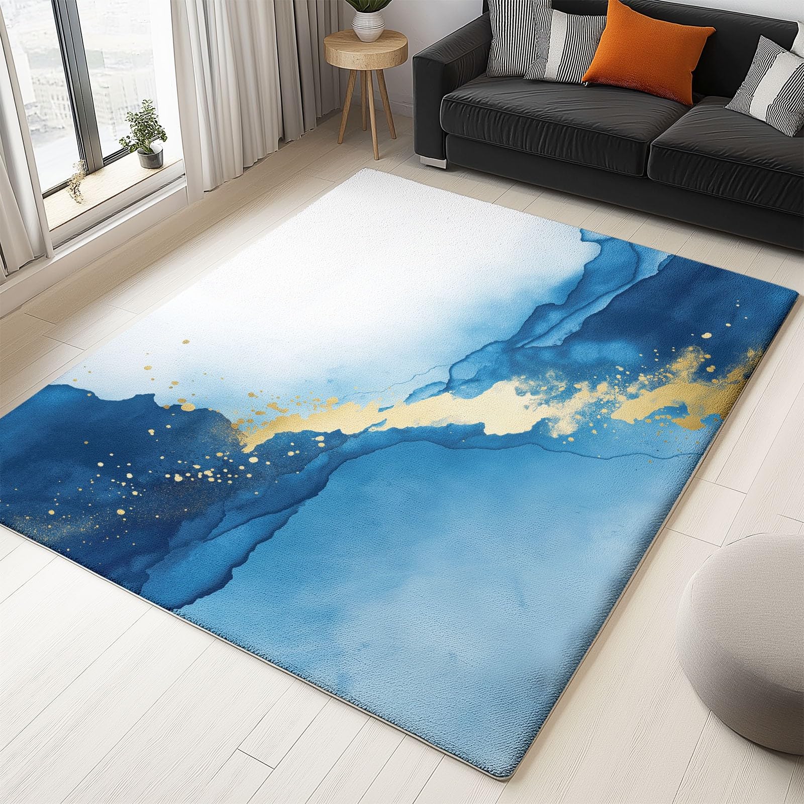 Tapis entree antiderapant lavable bleu ocean 90x150 cm poil ras doux securise pour votre maison