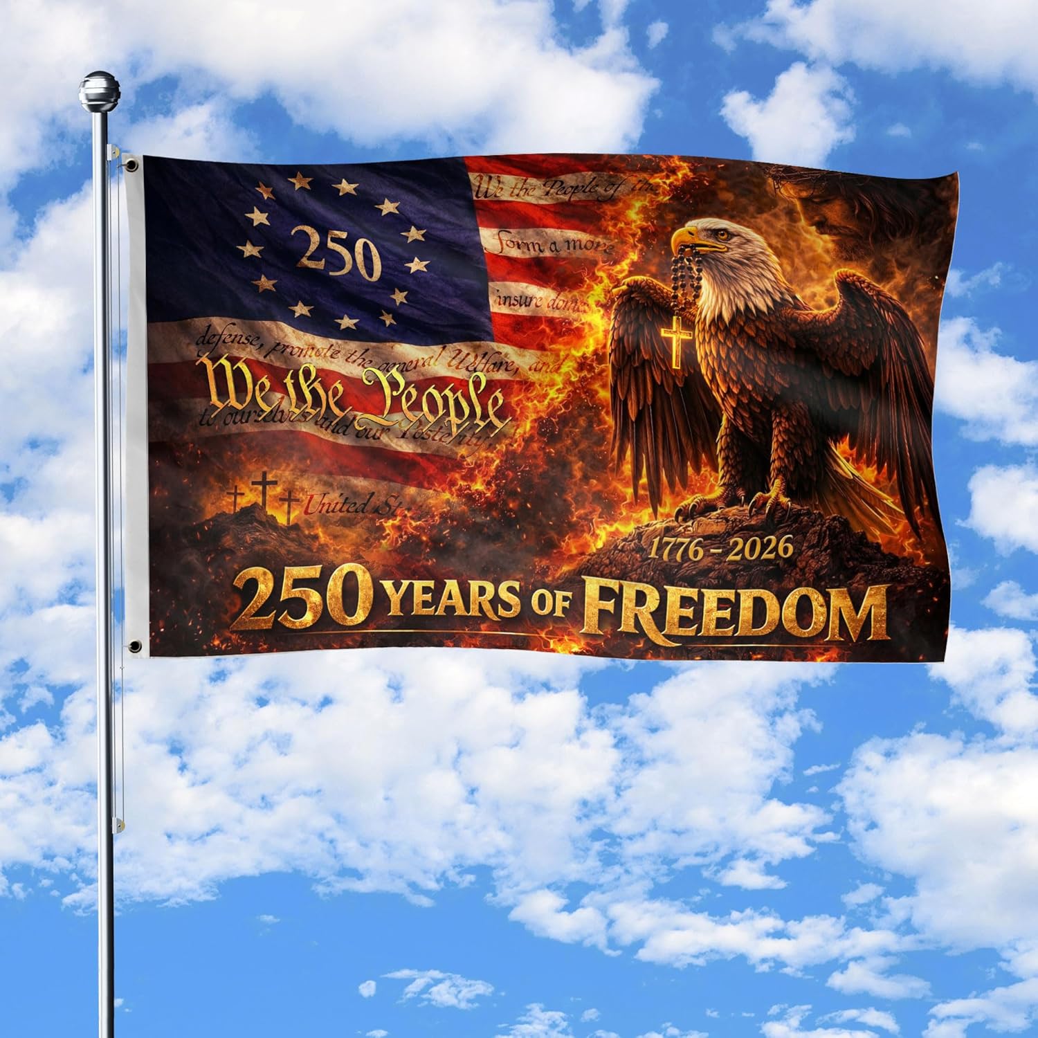 250 Years Christian Flag With Brass Grommets, Patriotic Cross Design Decor House, Christian Patriot American Flags, 250 Years Of Freedom Flag 3x5 Ft, Double-sided Printing, 1776-2026 Commemorative Banner 5