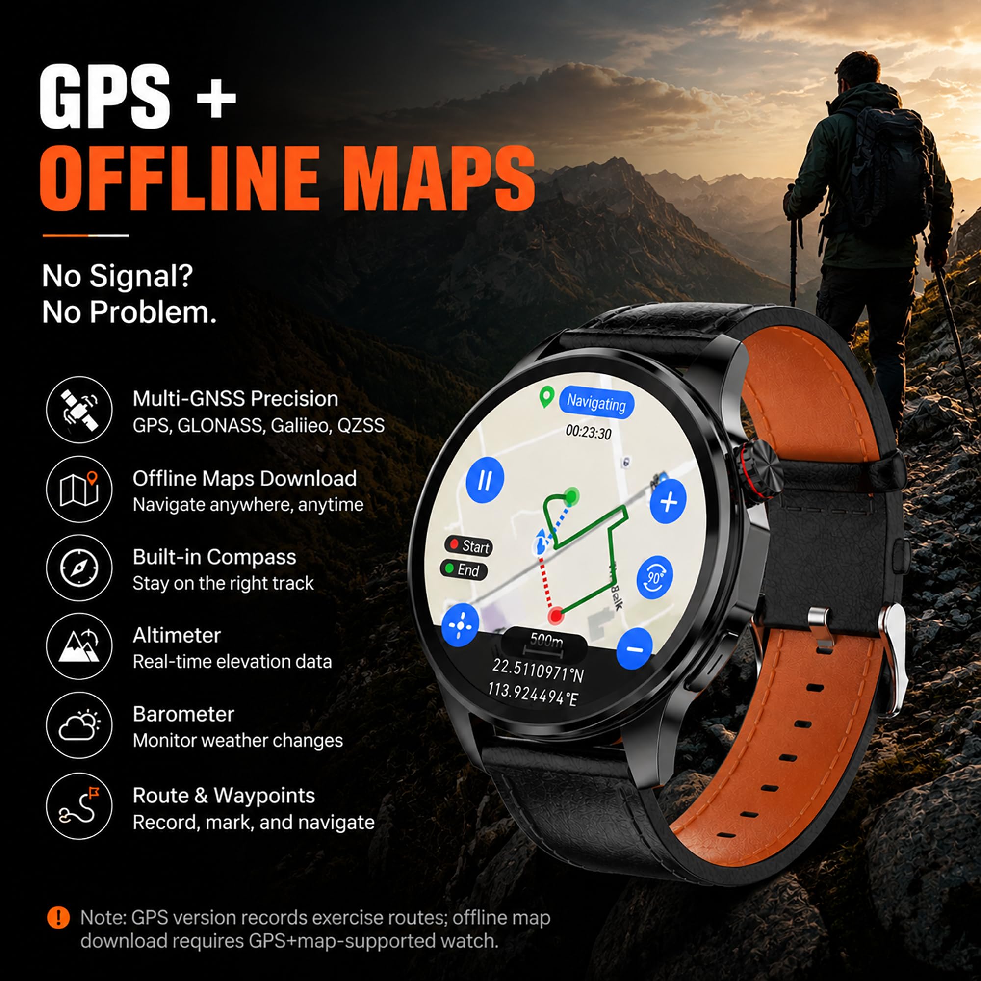 Reloj inteligente para hombre con mapas GPS sin conexión, reloj inteligente AI de 1.46 pulgadas, respuesta de llamadas/texto BT, monitor de frecuencia cardíaca/sueño/análisis de salud, más de 100