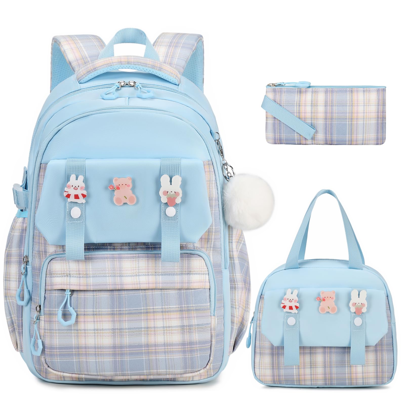 DIGOBAY Backpack for Girls, 3PCS Kids Girls Backpacks with Lunch Bag Pencil Case for School, Cute Bookbag Teens Backpack for Kindergarten Preschool