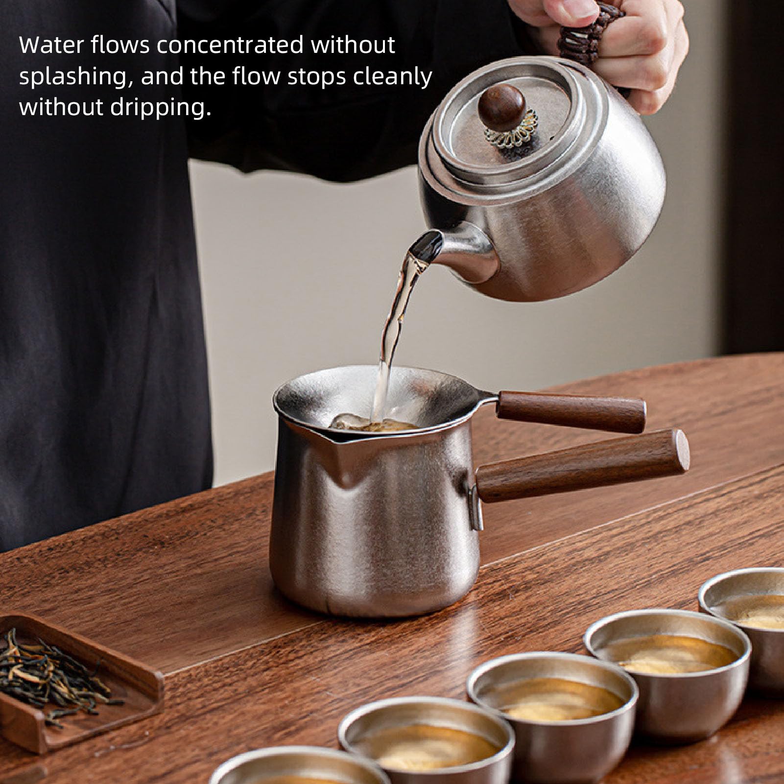 Set teiera Ti con tazze da tè da 45 ml, tazza da portata da 350 ml, teiera termica da 350 ml, filtro, manico antiruggine e resistente al calore per l'home office