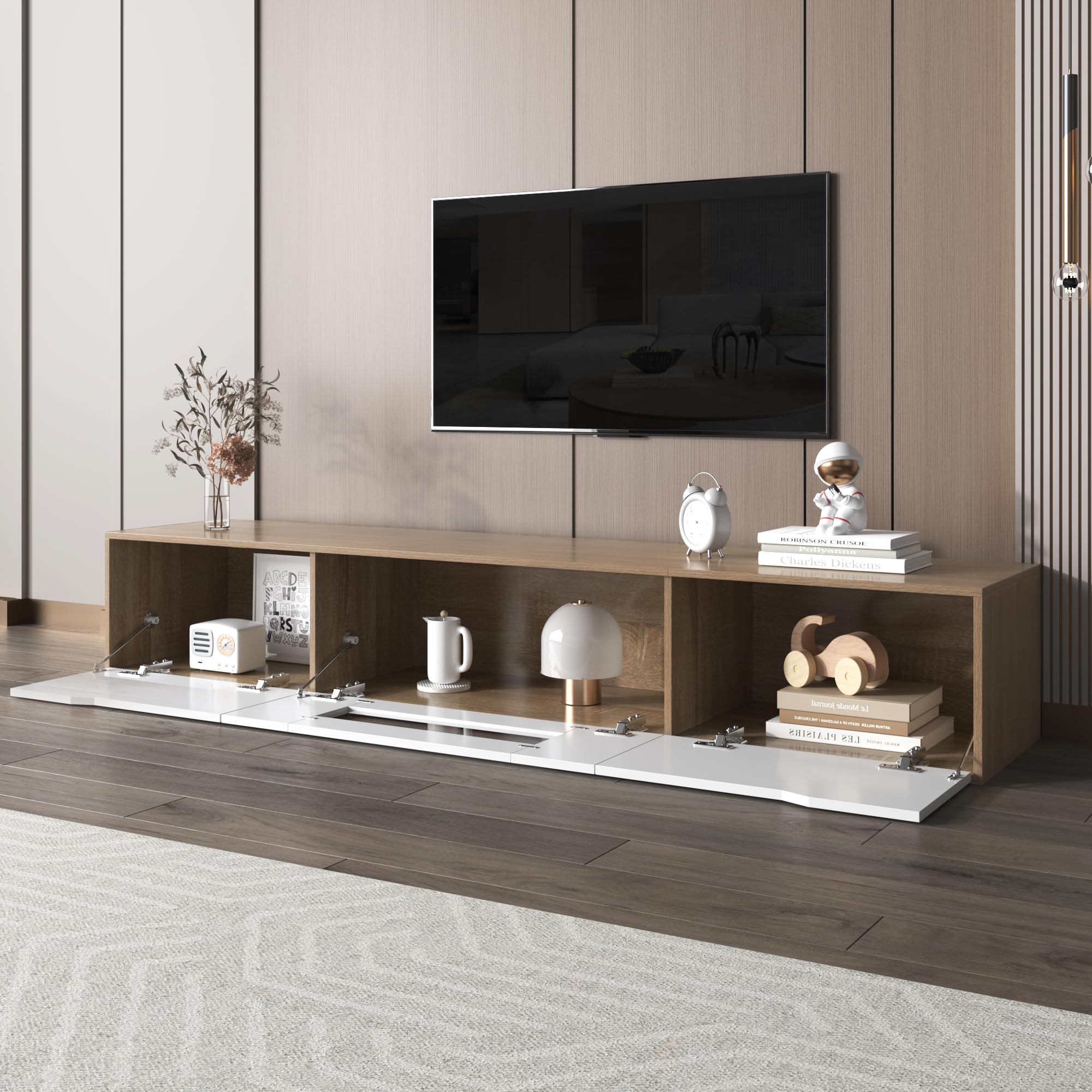 Merax Armario de TV para TV, mueble bajo colgante, mesa de salón, mueble de televisión, mesa de TV, cómoda con luz LED, mesa de TV, bancos de TV, armario colgante