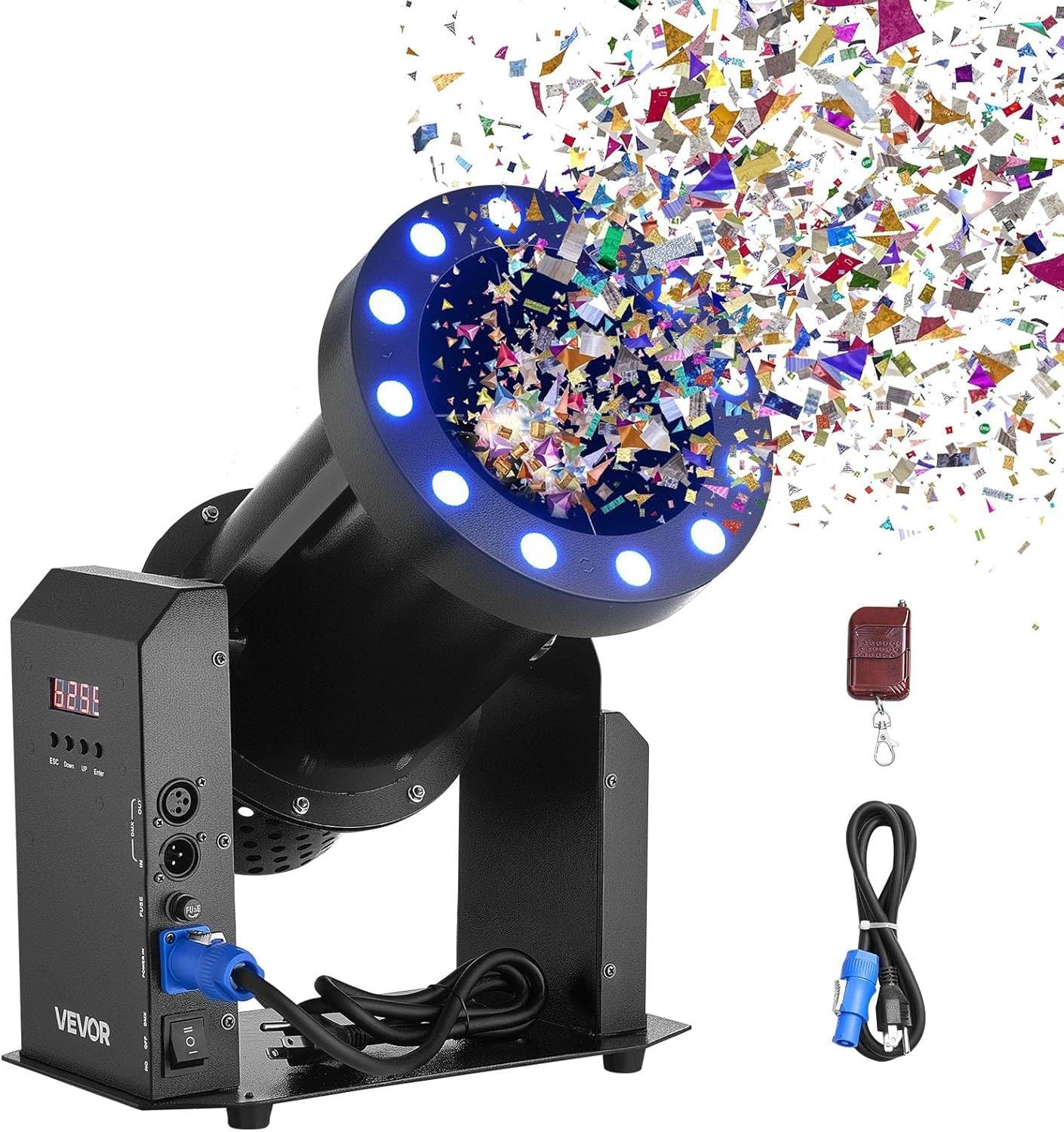 Ruodatonly Multicolor 1500W Electric Confetti Machine With Led Lights, Confetti Cannon Launcher, Dmx512, Manual & Remote Control, Portable Confetti Shooter For Wedding Christmas Event Show Stage