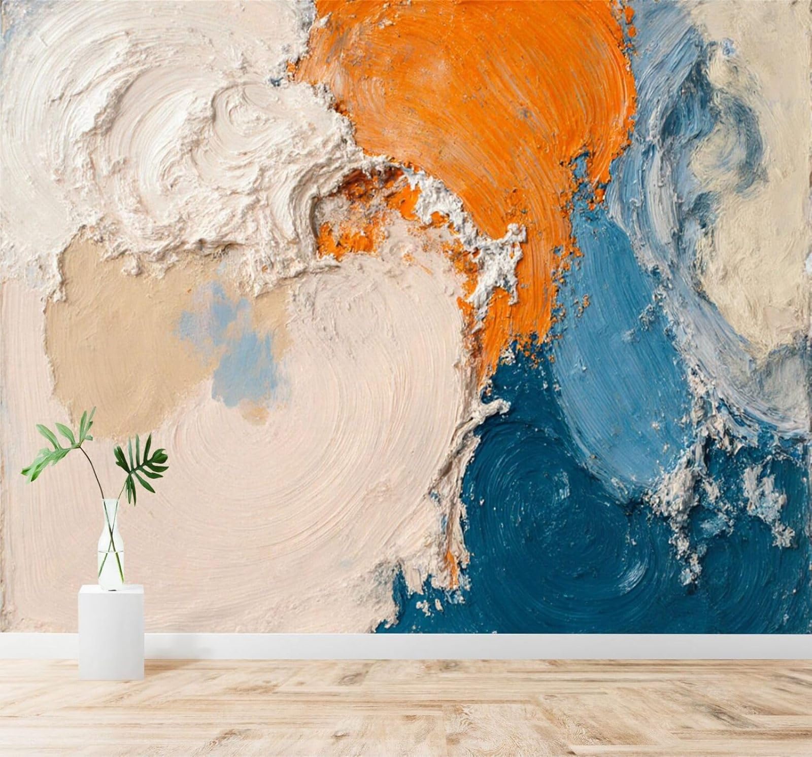 XLMING Blue Orange Beige Swirls Abstract Texture 3D Wallpaper Premium Textured Silk Study Dining Living Room Bedroom Sofa TV Wall Easy Install-250cm×170cm
