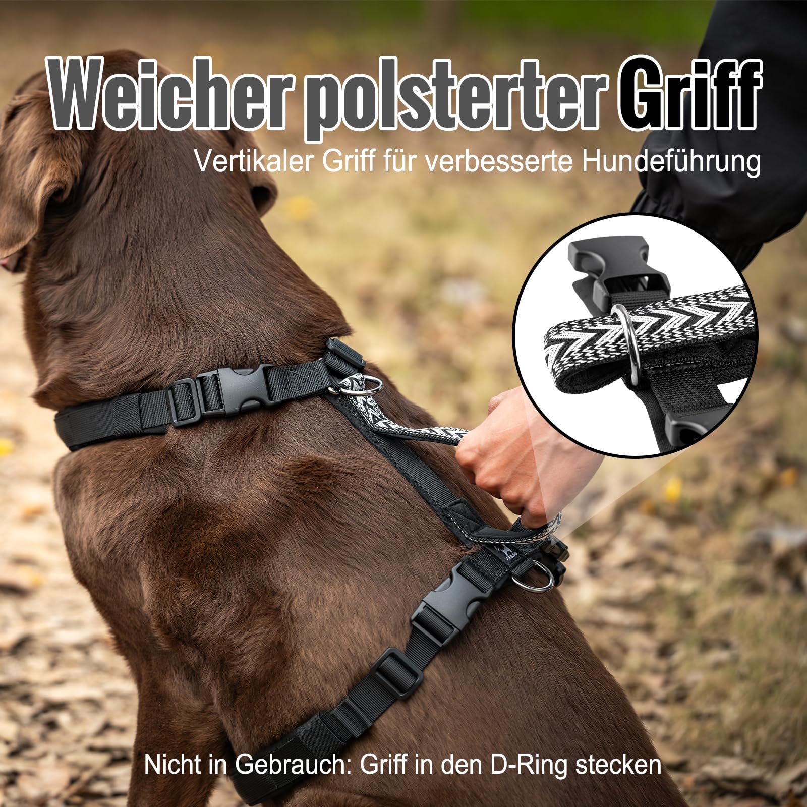 Arblina Hundegeschirr, Ausbruchsicheres Antizuggeschirr für Kleine, Mittlere und Große Hunde, Hundegeschirr Gepolstert mit Front Clip und Weichem Griff für Training, Spaziergänge und Laufen, Schwarz S