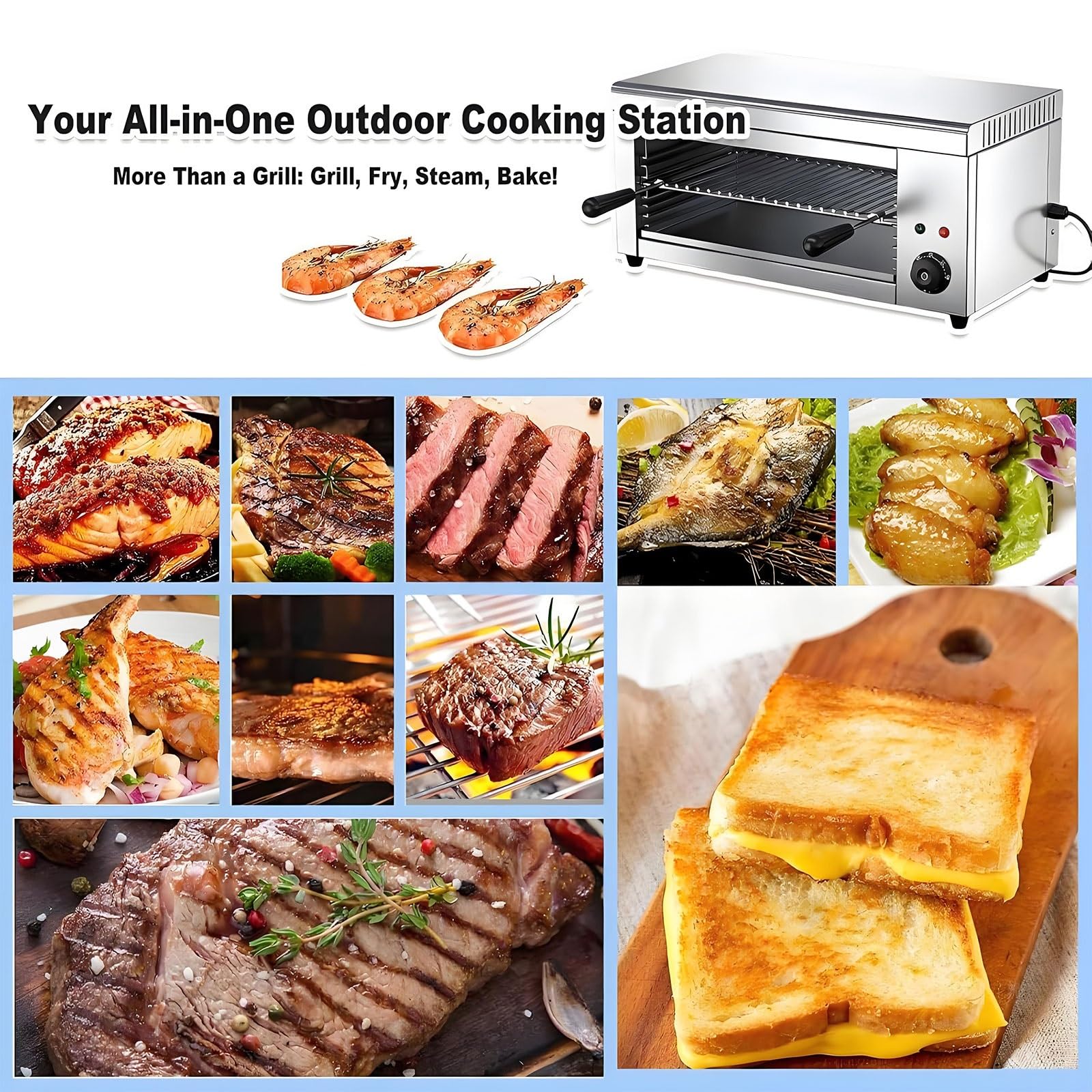 Asador Salamandra De 2000 W, Asador EléCtrico Para Carnes De Acero Inoxidable, Para Encimera, Con Bandeja Recogemigas ExtraíBle, 50 ℃-300 ℃ Para Pizza, Carnes A La Parrilla Y SáNdwiches