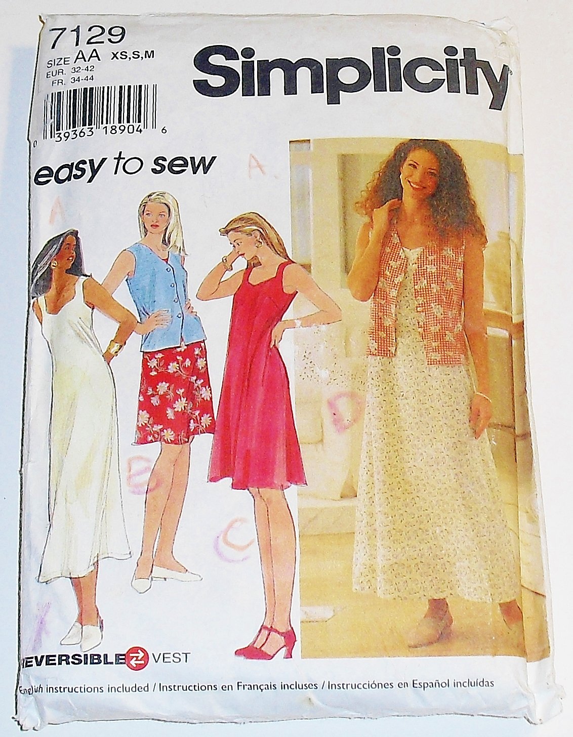 Simplicity 7129 Misses' / Miss Petite Dress In Two Lengths And Reversible Vest Size Aa Xs, S, M