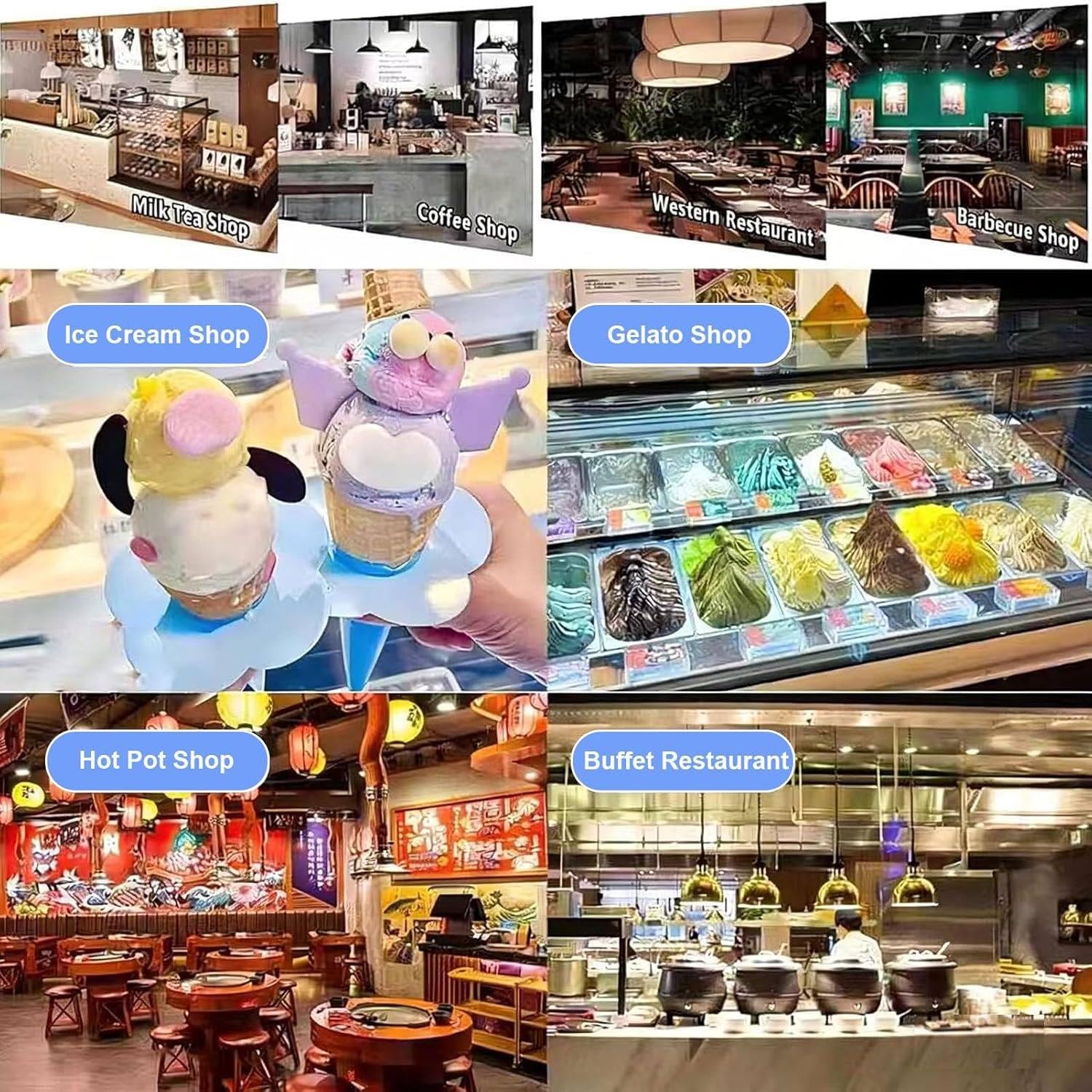 Macchina per Gelato a Forma di Spaghetti, pressa da 80 W con 4 stampi di Diverse Forme, tramoggia da 420 ml e Produzione di 7,4-7,9 galloni/Ora per gelaterie e pasticcerie. White