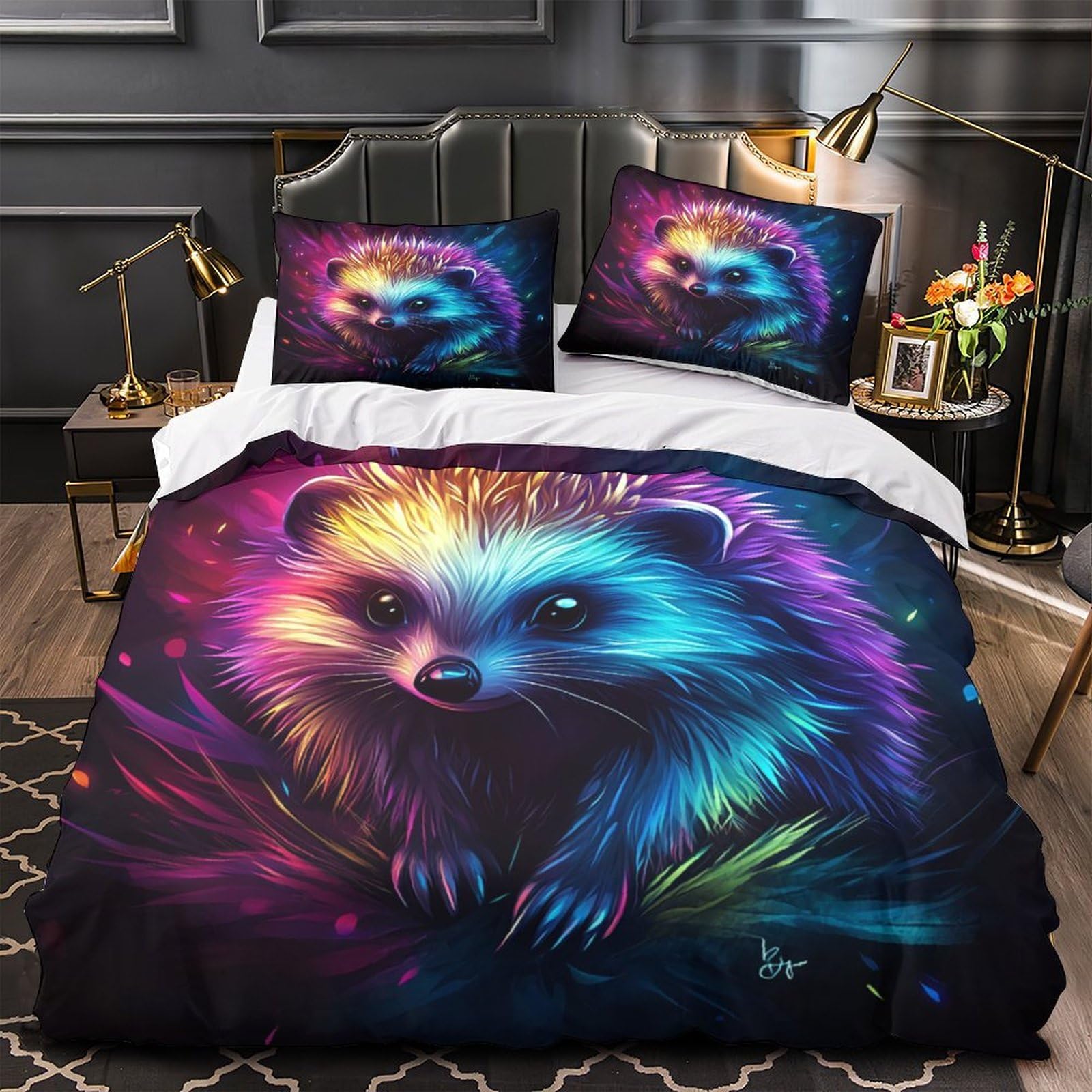 Housse de couette microfibre de qualité supérieure avec motif hérisson 3D durable et lavable