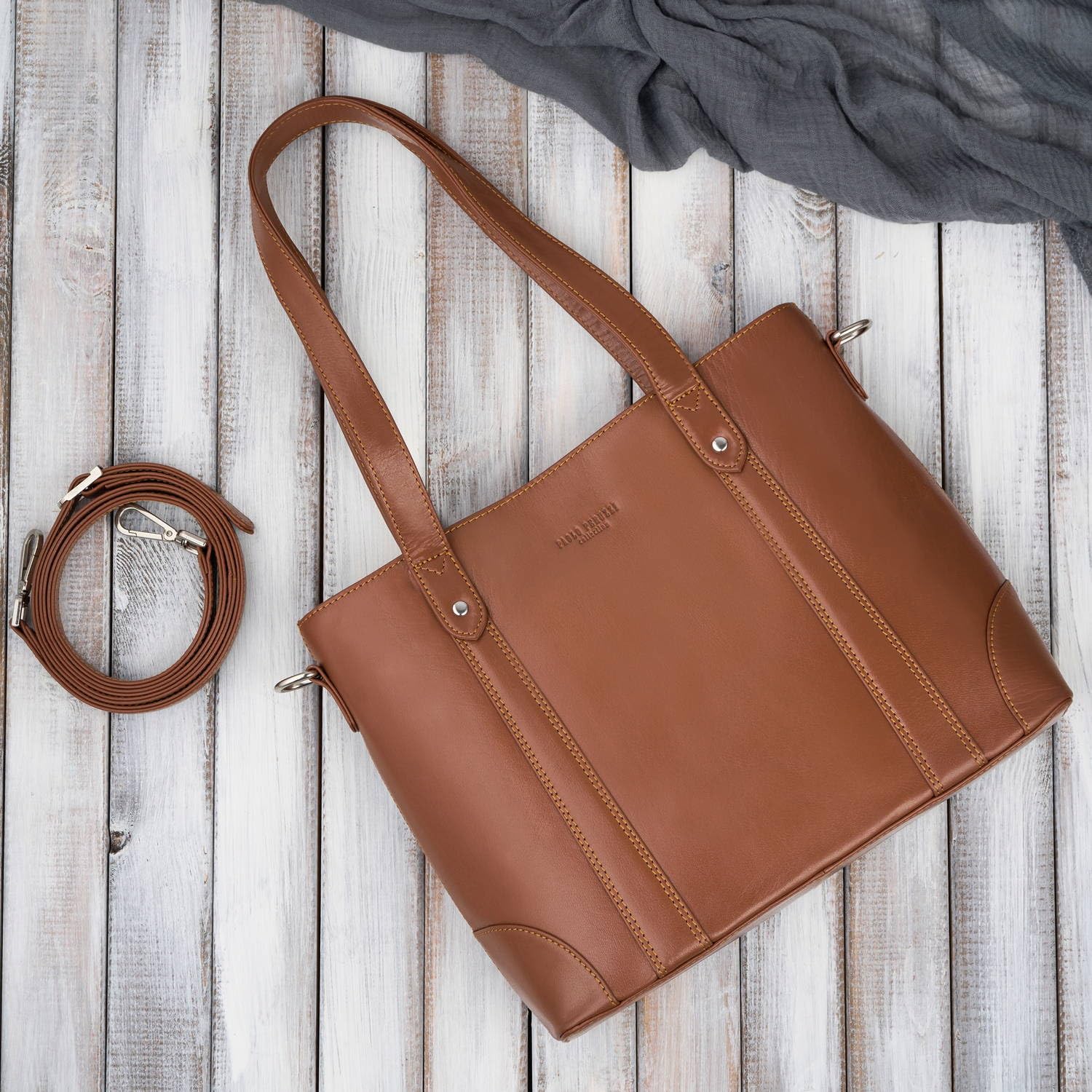 Torebka damska skórzana na ramię duża koniakowa torba damska shopper T-41-CG