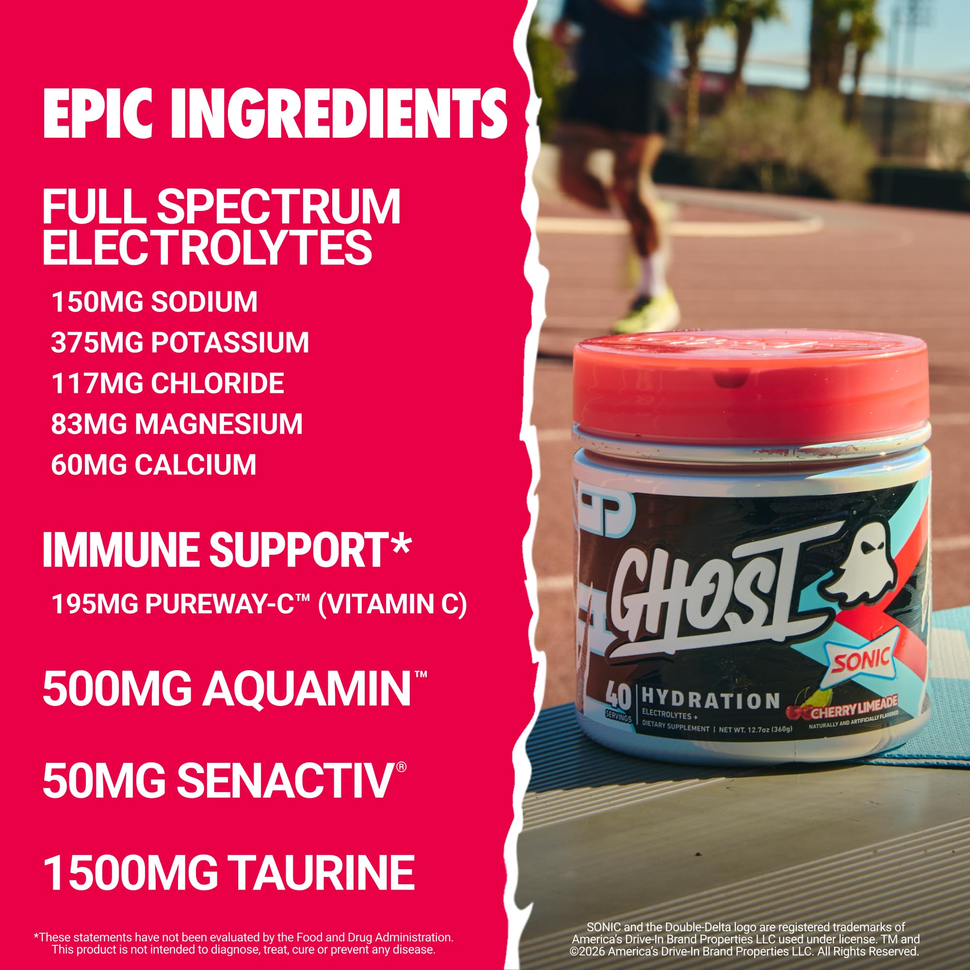 GHOST Hydration Tub, Electrolyte Powder, Sonic Cherry Limeade, 40 Servings — Amazon image 3