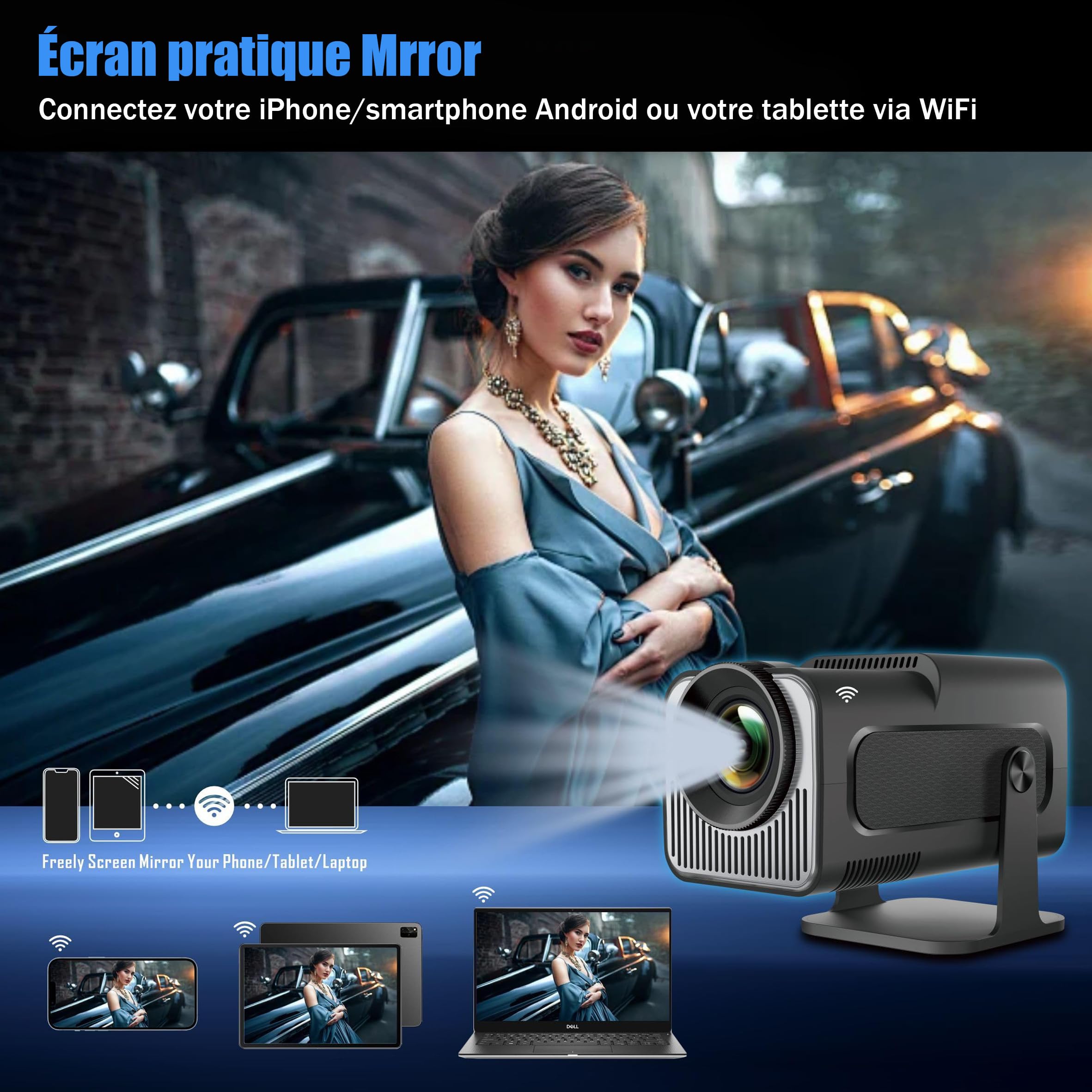 Mini-projecteur à Courte focale, 130 ANSI Lumens, résolution 1280x720P, projecteur de cinéma Portable pour la Chambre, Les Jeux et l'extérieur (Noir)