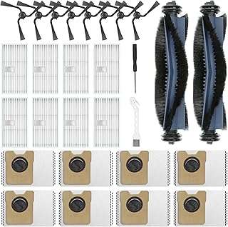 28 Pack Replacement Parts Compatible with Eufy C10 Robot Vacuum, Self Emptying RoboVac Accessories Kit 2 Rolling Brushes, 8 Dust Bags, 8 Side Brushes, 8 Filter Sets
