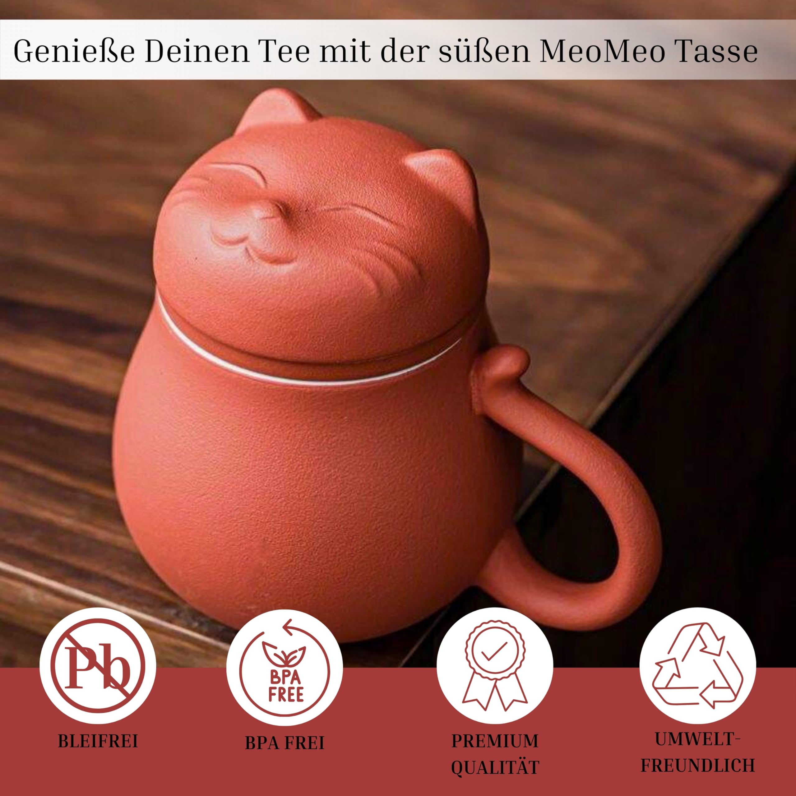 Tazza Da Tè Con Gatto - 400ml, Coperchio E Colino, Ceramica Nera - Foto 5