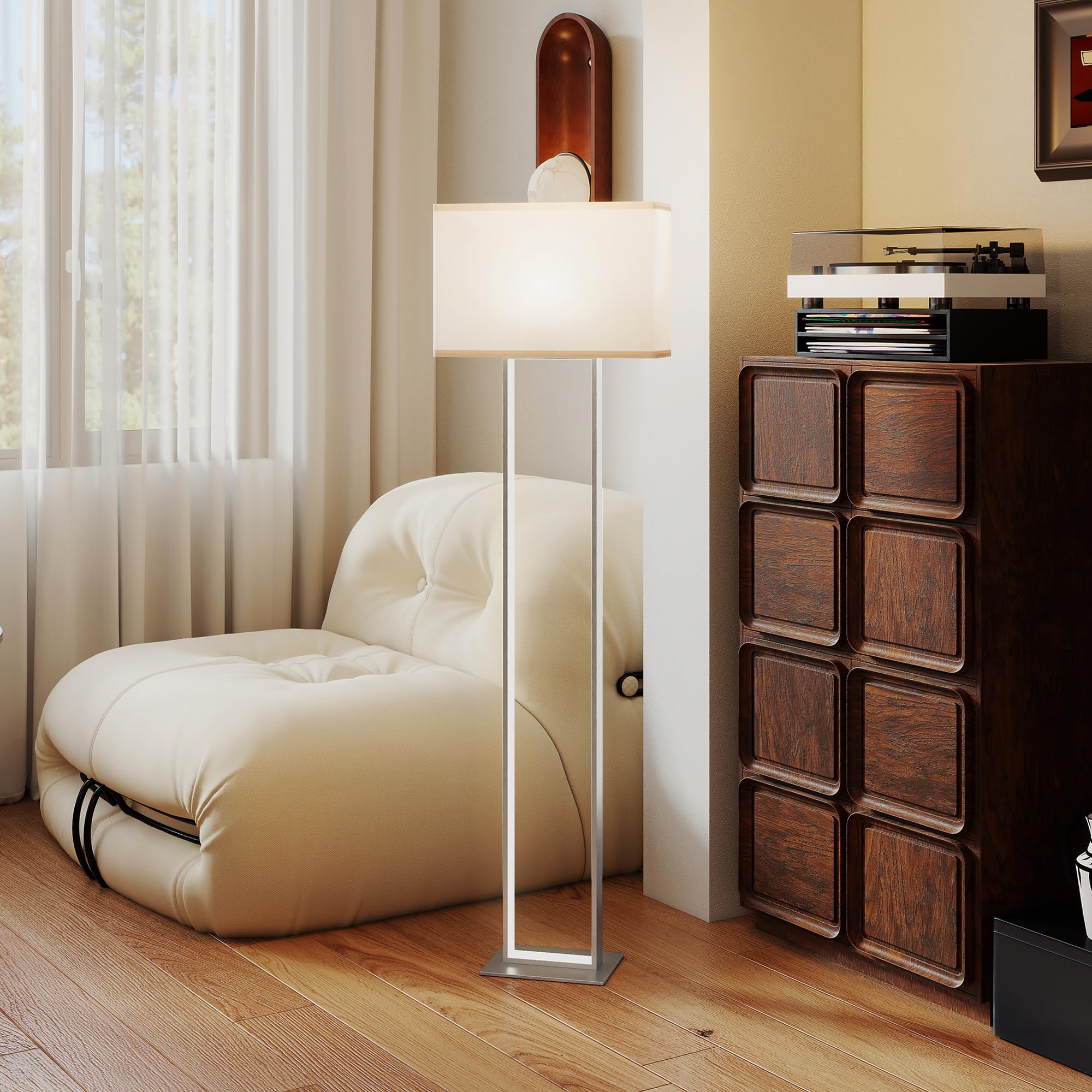 HOMCOM LED Stehlampe Wohnzimmer Stehleuchte mit Leinen-Lampenschirm, minimalistische Standleuchte Nachtleuchte für Schlafzimmer Weiß