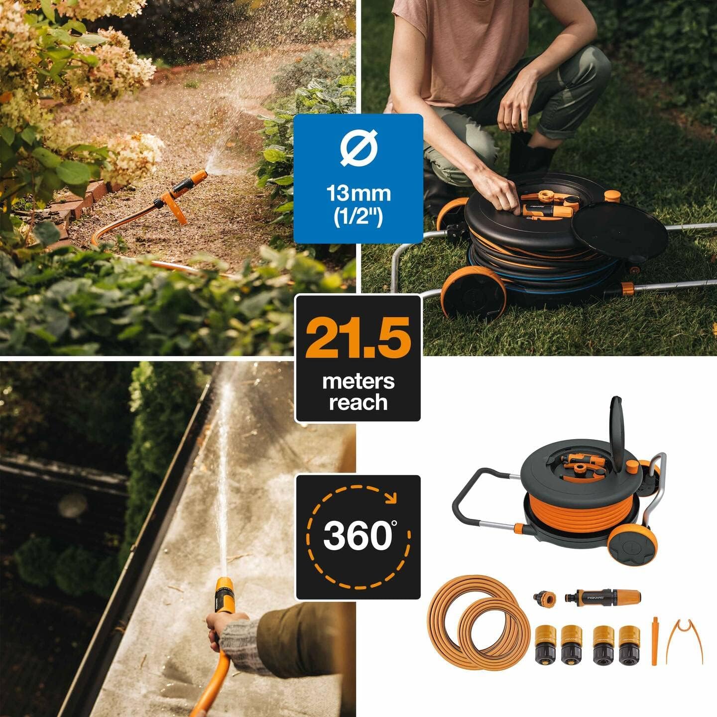 Fiskars Carro Porta-Mangueras M 1/2'' 20m+1, 5m/13mm