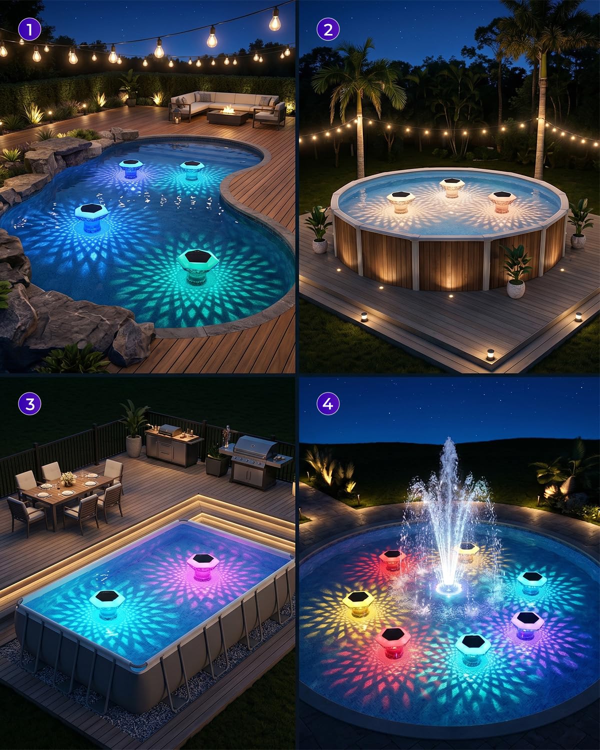 MYMULIKE Dosierschwimmer Pool, Solar Chlor Dosierschwimmer für 3" Chlortabletten, Groß Chlordosierer für Pool mit Poolbeleuchtung, Pool Chlor Dosierer- Einstellbare Freigabe Chlorspender (1 Stück)