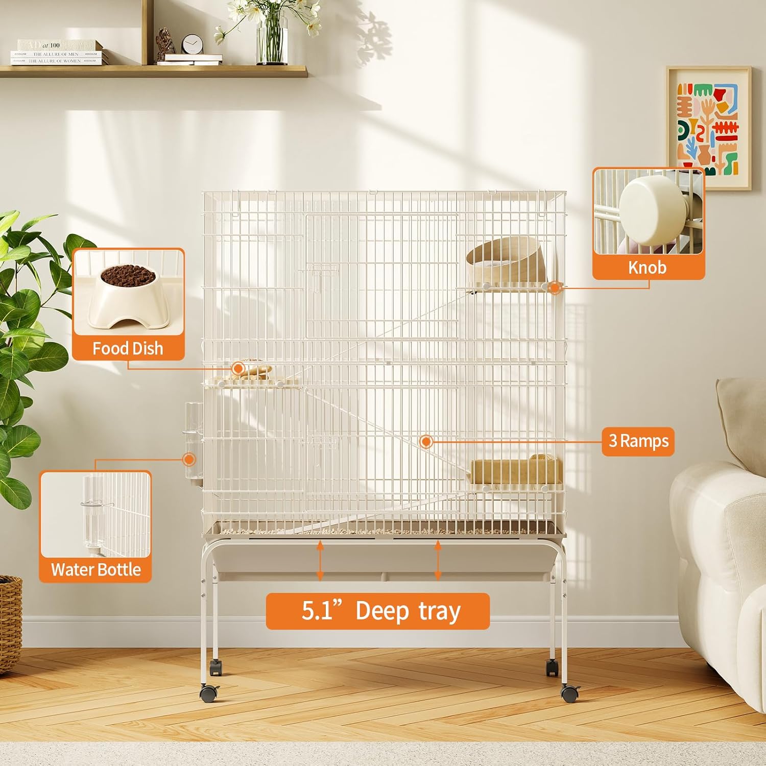 4-Tier Guinea Pig Cage, 55" H Large Critter Nation Cage with Water Bottle, Bowl, Deep Tray, Metal Small Animal Cages On Wheels for Chinchillas, Guinea Pigs, Rabbit, Rat, Sugar Glider