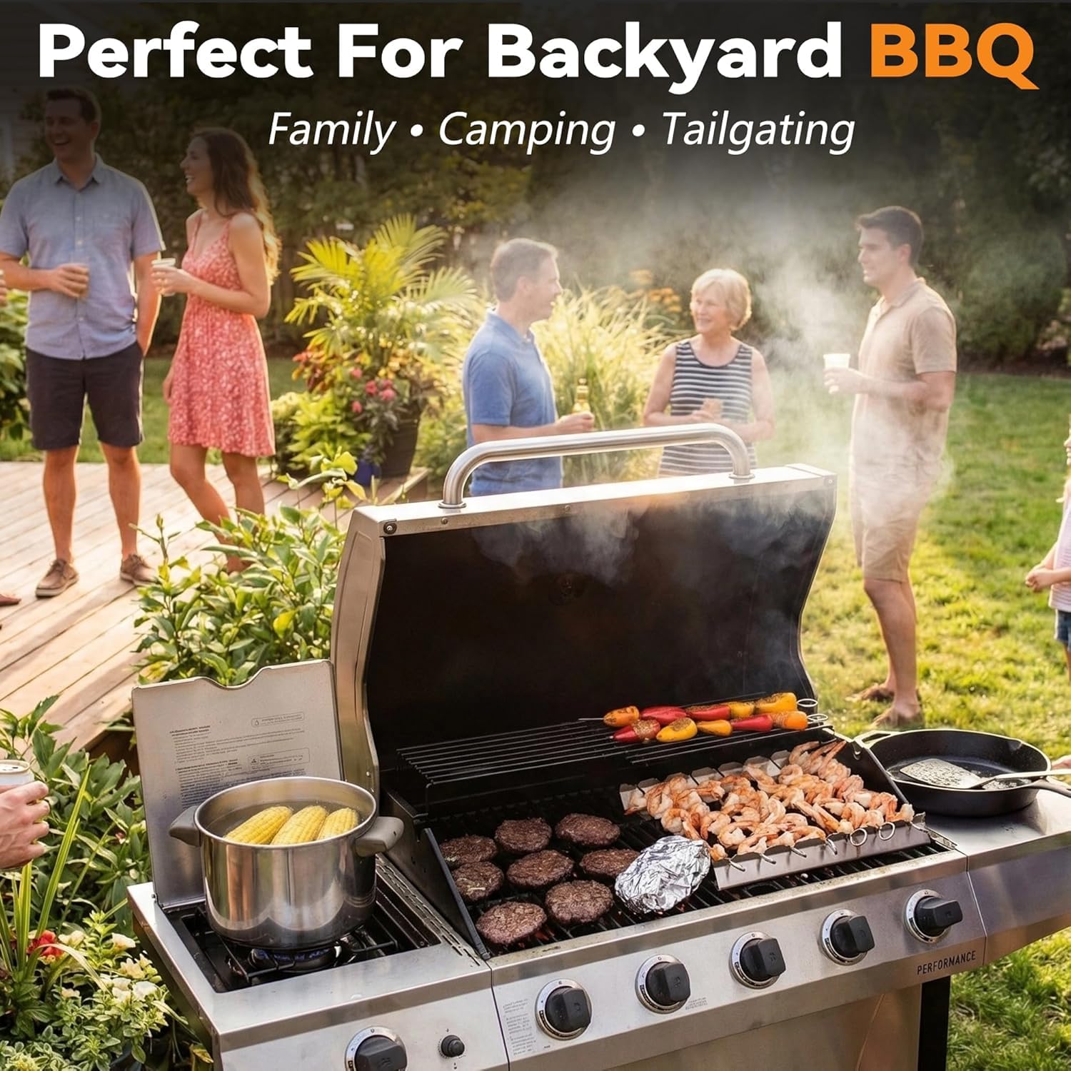 MEISO 4 Pezzi Griglia Spiedini Rack, Supporto per Spiedini in Acciaio Inox con 6 Scanalature, Accessori per Barbecue per Arrosticini, Barbecue, Grill a Gas, per Barbecue, Campeggio, Picnic
