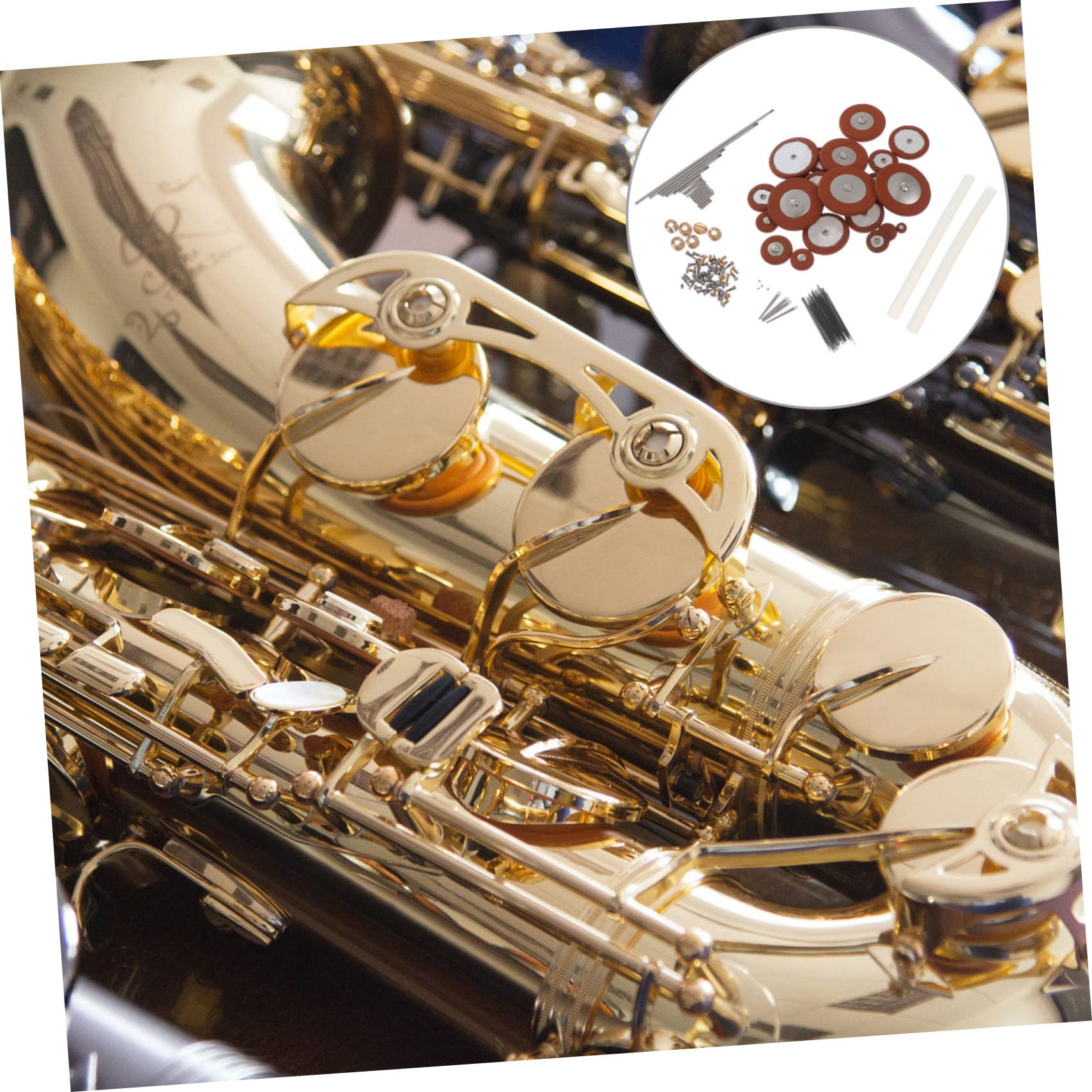 Mikinona Kit Completo per Riparazione Sax Contralto Viti e Molle in Metallo e Pelle di Pecora, per Manutenzione e Sostituzione Parti Danneggiate