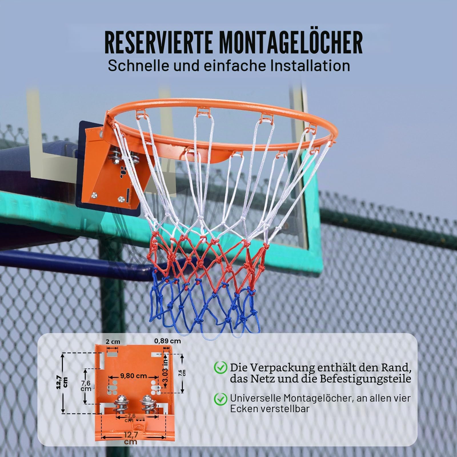 VEVOR Basketball-Felge, an der Wandtür montierter Basketballkorb, robuster Q235-Basketball-Flex-Rand-Torersatz mit Netz, Standard-18-Zoll-Hänge-Basketballkorb für den Innen- und Außenbereich für Kinde
