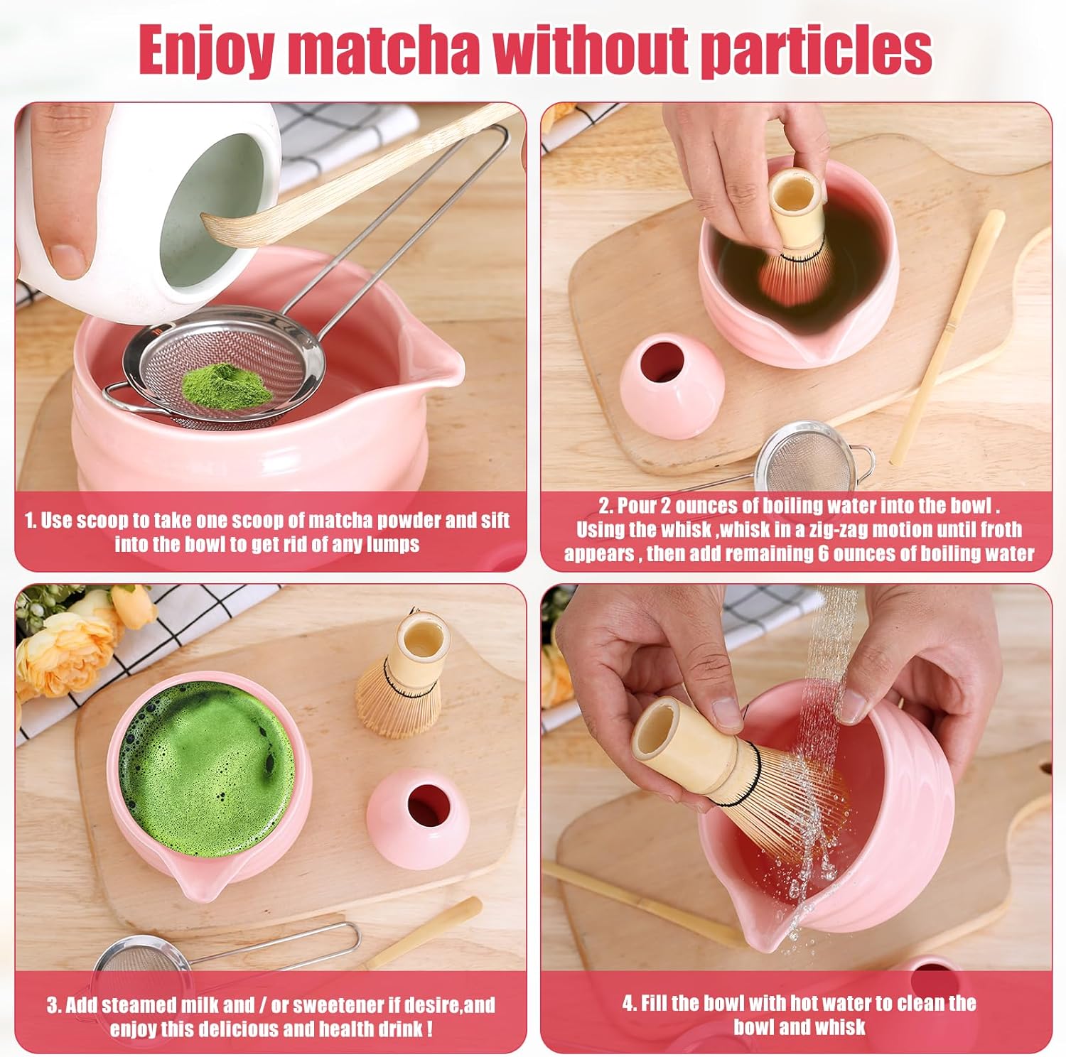 2 Sets Ceramic Handmade Matcha Whisk Set for Home Elegant Matcha Bowl Scoop Set Fashionable Easy to Clean Japanese Match Kit