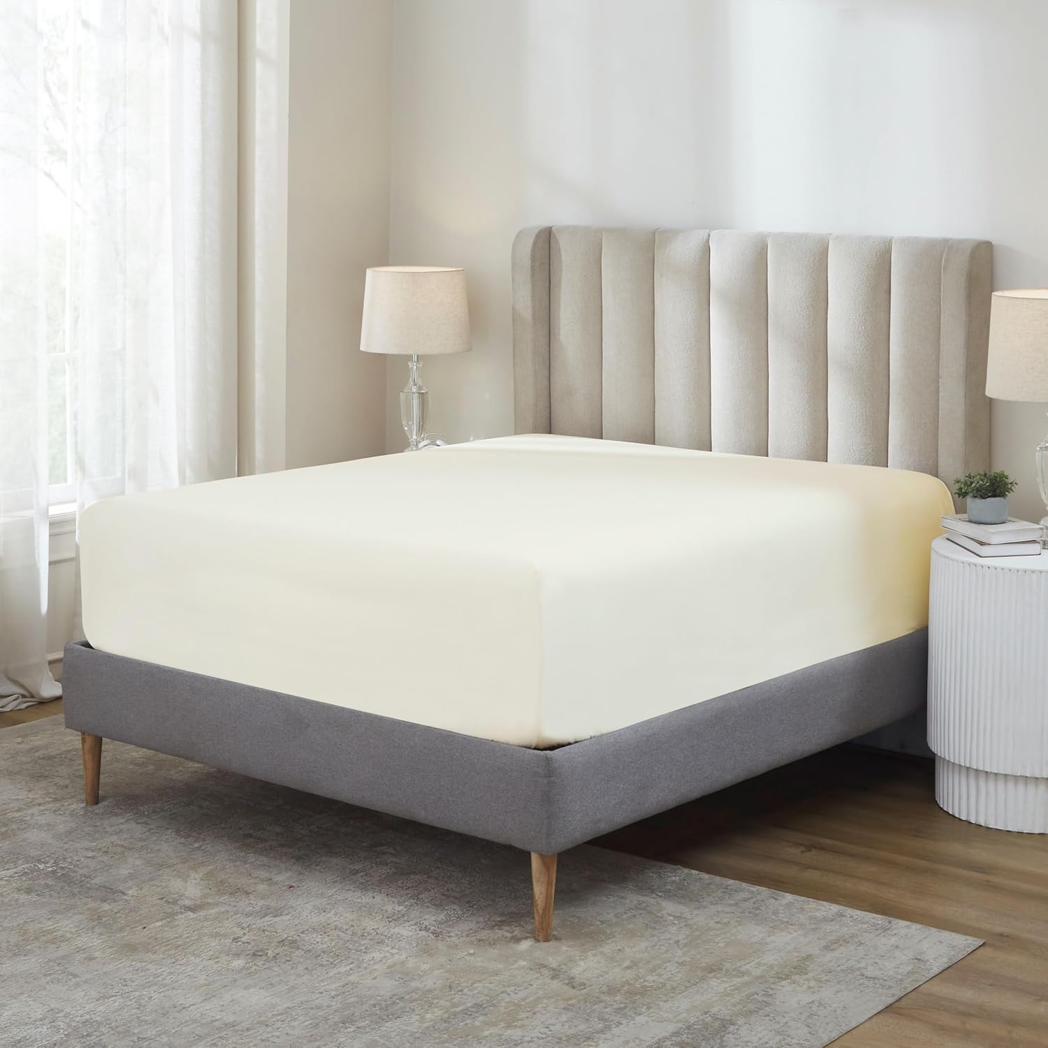 Superior Apus Cotton Bed Sheet, Sateen Weave, Soft Bedding, Modern Luxury, Comfortable, Easy Care Home Decor Essentials, Solid Design, 20" Deep Pocket Fitted Sheet, King, Ivory