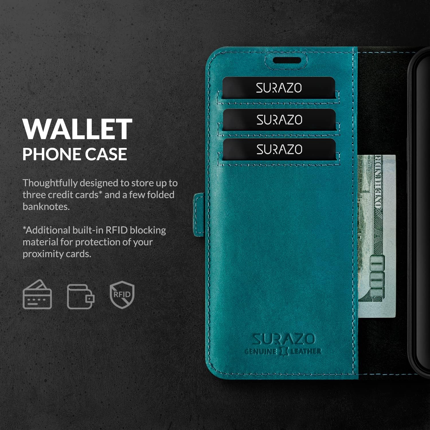 Surazo Leather Wallet Mobile Phone Case Compatible with Samsung Galaxy A55 - Flip & Fold Smartphone Case with Stand RFID Blocker, Magnet Closure, 3 Slots for Bank Cards - Handcrafted European Leather