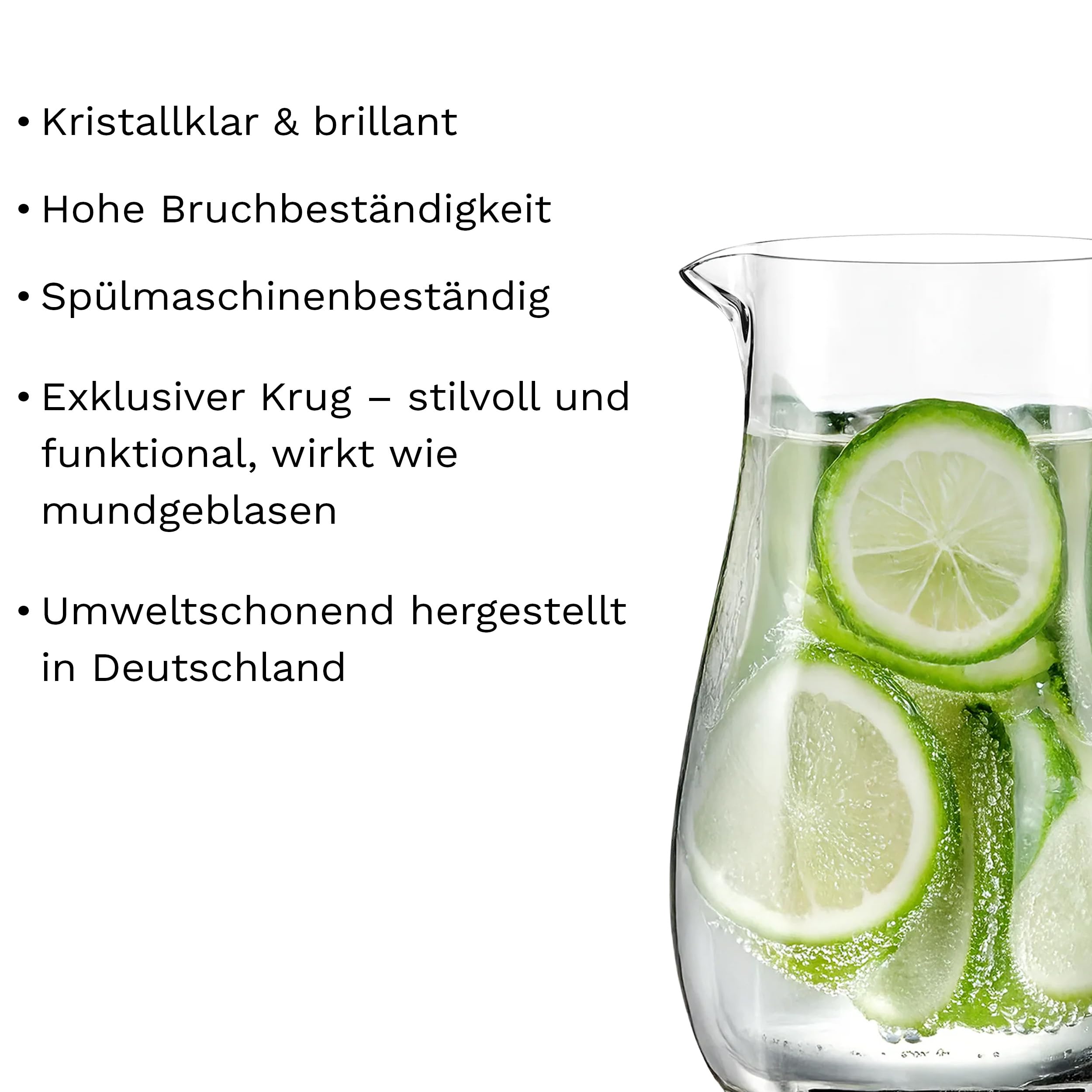 Stölzle Lausitz Exklusiv Krug Wasserkaraffe mit Eislippe 1,5 l, 6er-Set | Handgefertigte Glaskrüge & Wasserkaraffen mit Eislippe für Wasser, Saft und Wein, Kristallglas & spülmaschinengeeignet