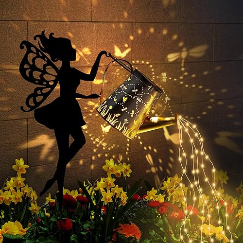Ouddy Decor Fairy Garden Decor with Solar Watering Can, Metal