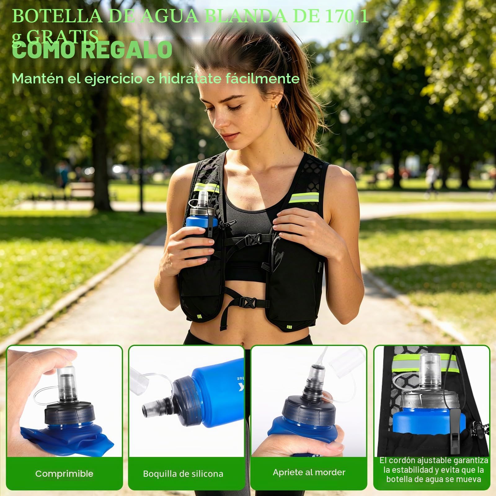 Chaleco para Correr, Mochilas de Hidratación Ligera y Transpirable con Bolsa 500ml, Chaleco Running Mujer Hombre con Tira Reflectante y Ajustable para Correr Trail Marathoner