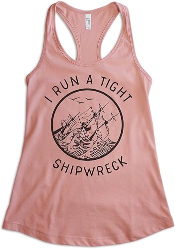 EVERTREE CLOTHING Camiseta sin mangas con texto en inglés "I Run A Tight Shipwreck, camiseta sin mangas con espalda cruzada para mujer, divertida