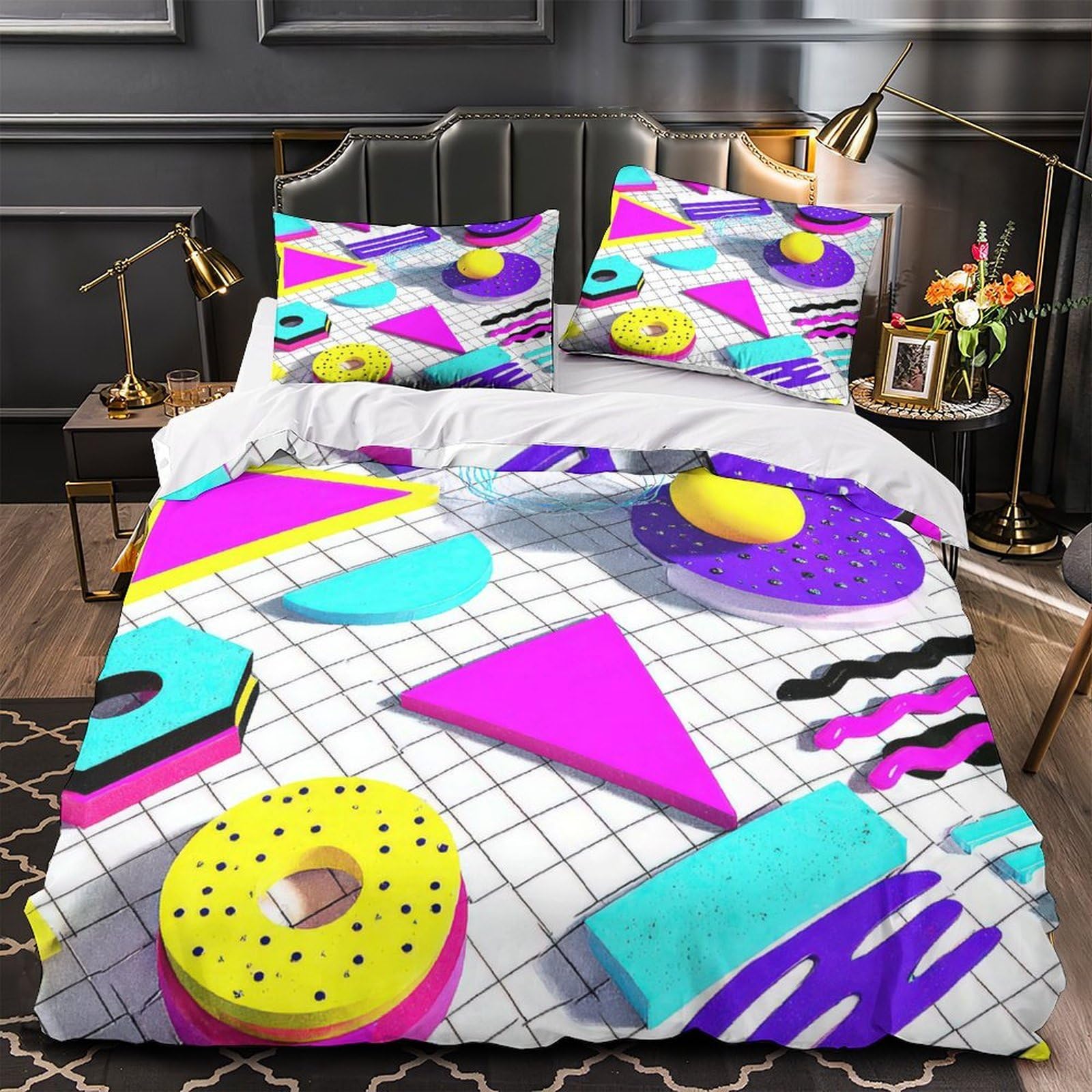 MMDASBVPE Geometric Shapes Comforter Cover 3D Print Extra Soft 3PCs Bed Linen Hidden Zipper Quilt Cover Premium Wrinkle-Resistant for Teens Youth Kids Boys Girls Women Super king（260x220cm）