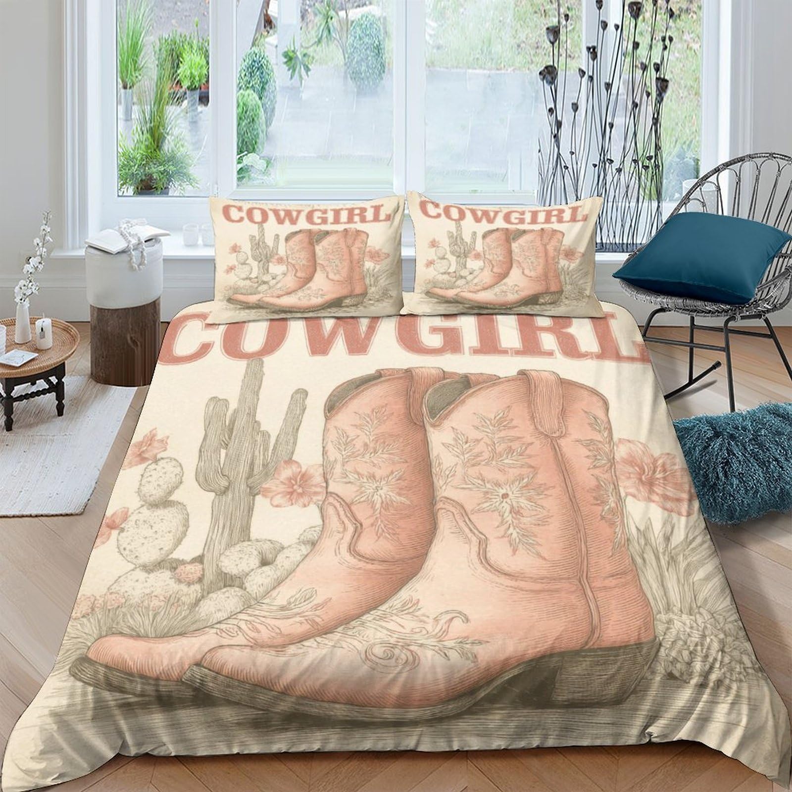 Ctjqhvkz Style-1 3D Printed Western Cowgirl Boots Fitted Sheet Microfiber Beige Cartoon Cactus Bed Cover For Bedroom Guestroom Decor Single（135X200cm）