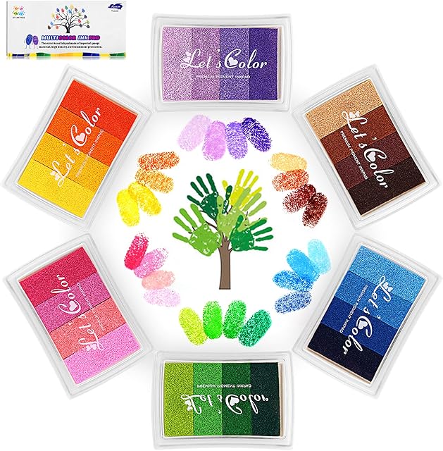 Funxim Ink Pad Set 24 Colors Craft Finger Gradient Ink Pads Non-Toxic for DIY Scrapbooking Rubber Art Craft Stamp Card Making Washable (6 Pack)
