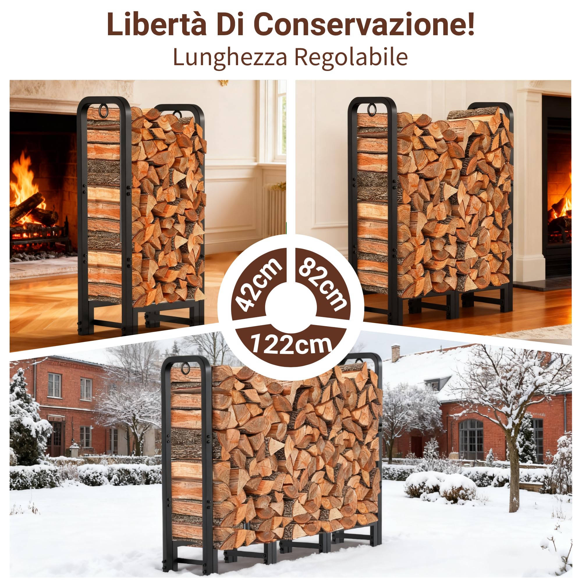 Amagabeli Garden Home 1.2m Legnaia da Esterno Portalegna per Camino Porta Legna per Legna da Ardere Impieghi Gravosi in Metallo Portalegna da Esterno Accessori per Attrezzi Nero