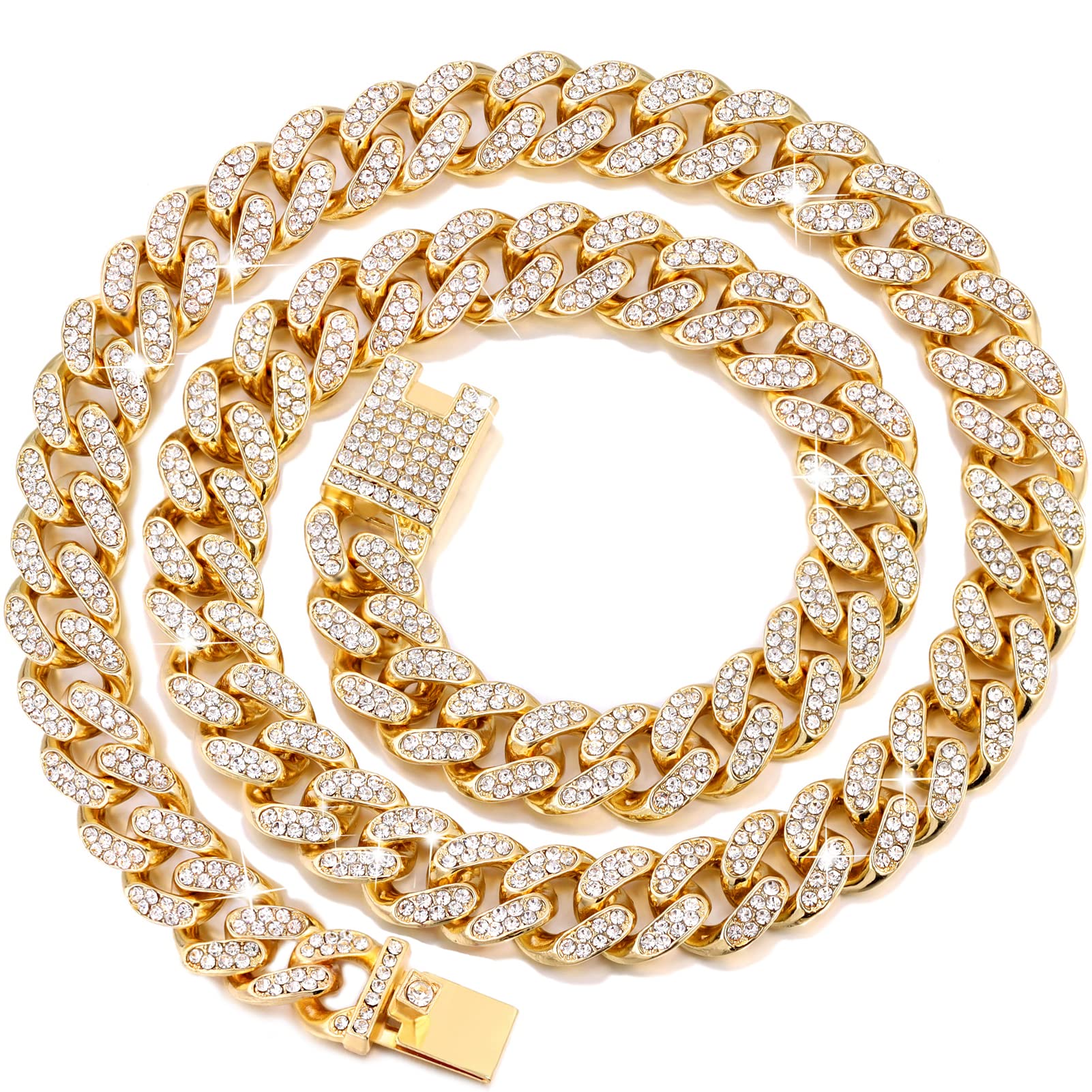 Cuban Link Dog Collar Gold Silver Color Metal Dog Chain Collar Cuban Diamond Chain Pet Collars for Dogs Cats Jewelry 8/10/14/16/18/20/24/28 Inch (22inch, Gold)