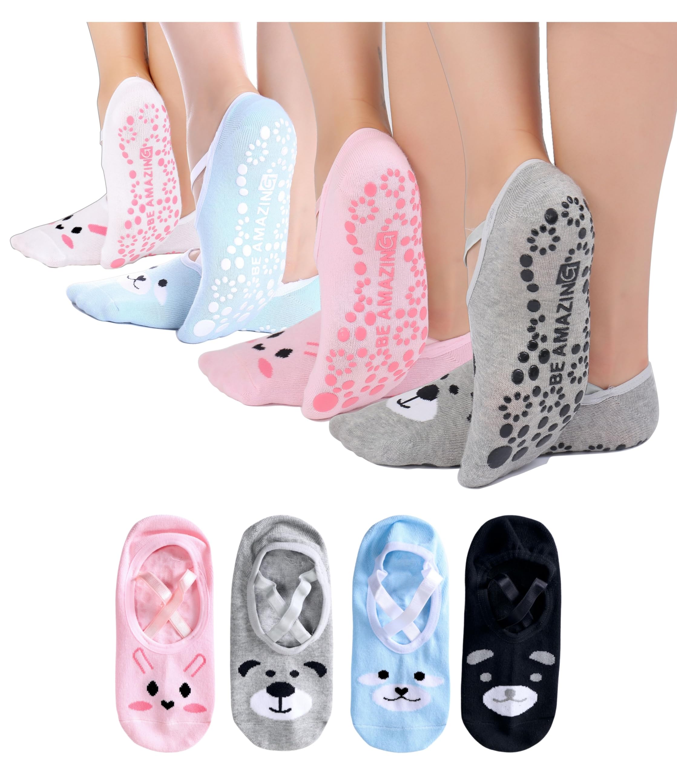 Calcetines antideslizantes para yoga, Barre, Pilates, Hospital, calcetines de maternidad con agarres para mujeres y hombres, 2 pares de color negro