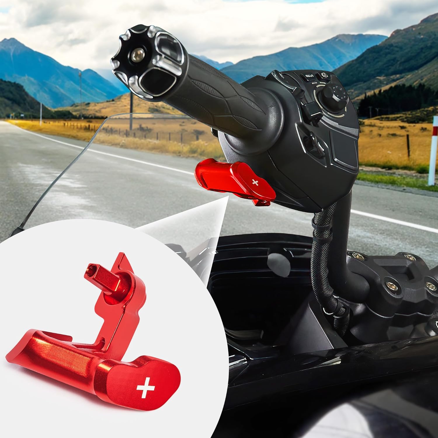 Aluminum Shift Paddles Thumb Throttle Lever & Touch Controller for Can-Am Spyder F3, RT, Canyon XT/Redrock 2025 (Red)
