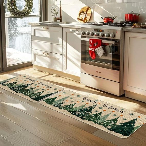 Winter Snow Forest Doormat Happy Holidays Decor Low Profile Rug